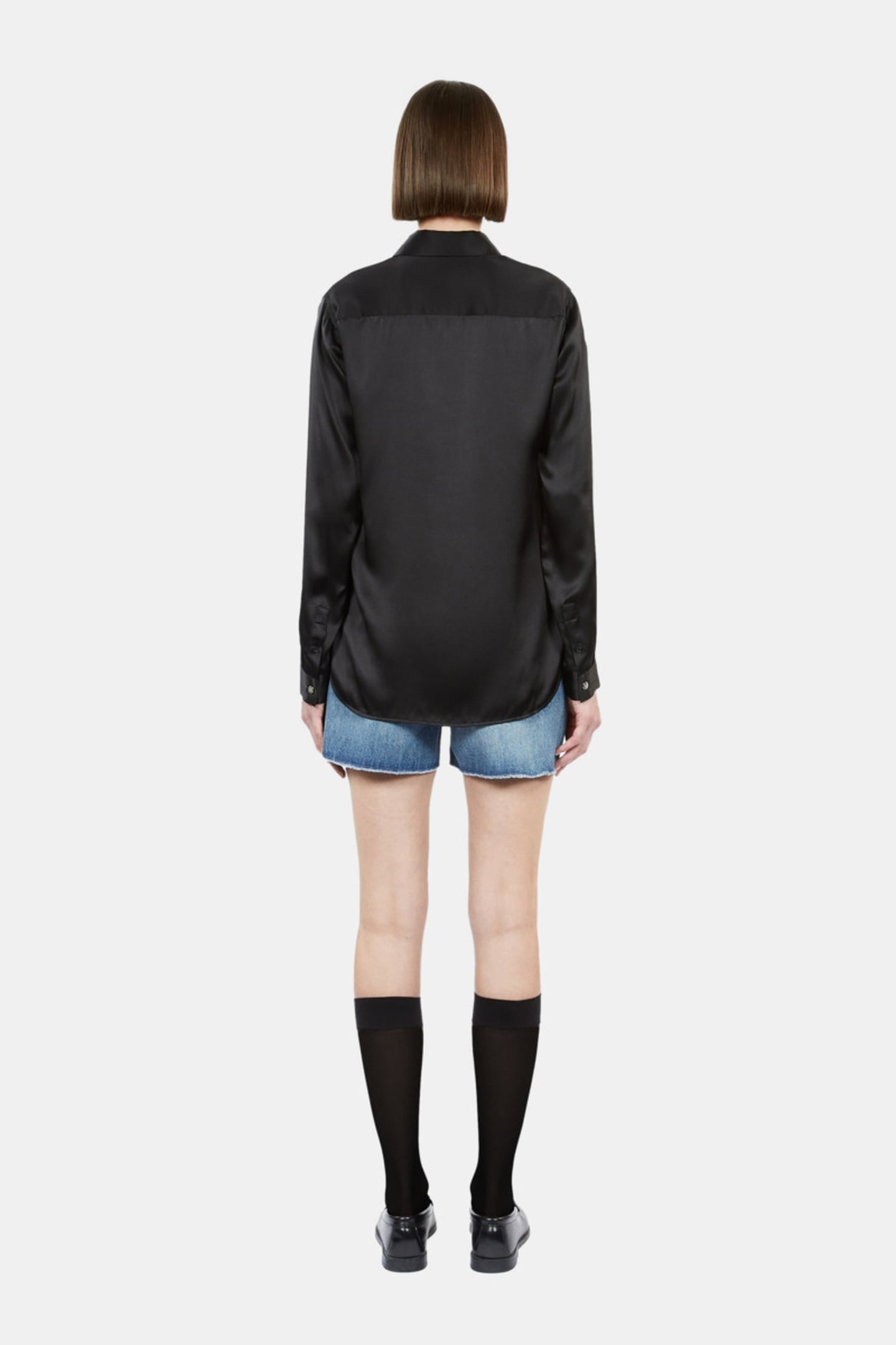 LONG-SLEEVED SILK SATIN SHIRT BLACK 3