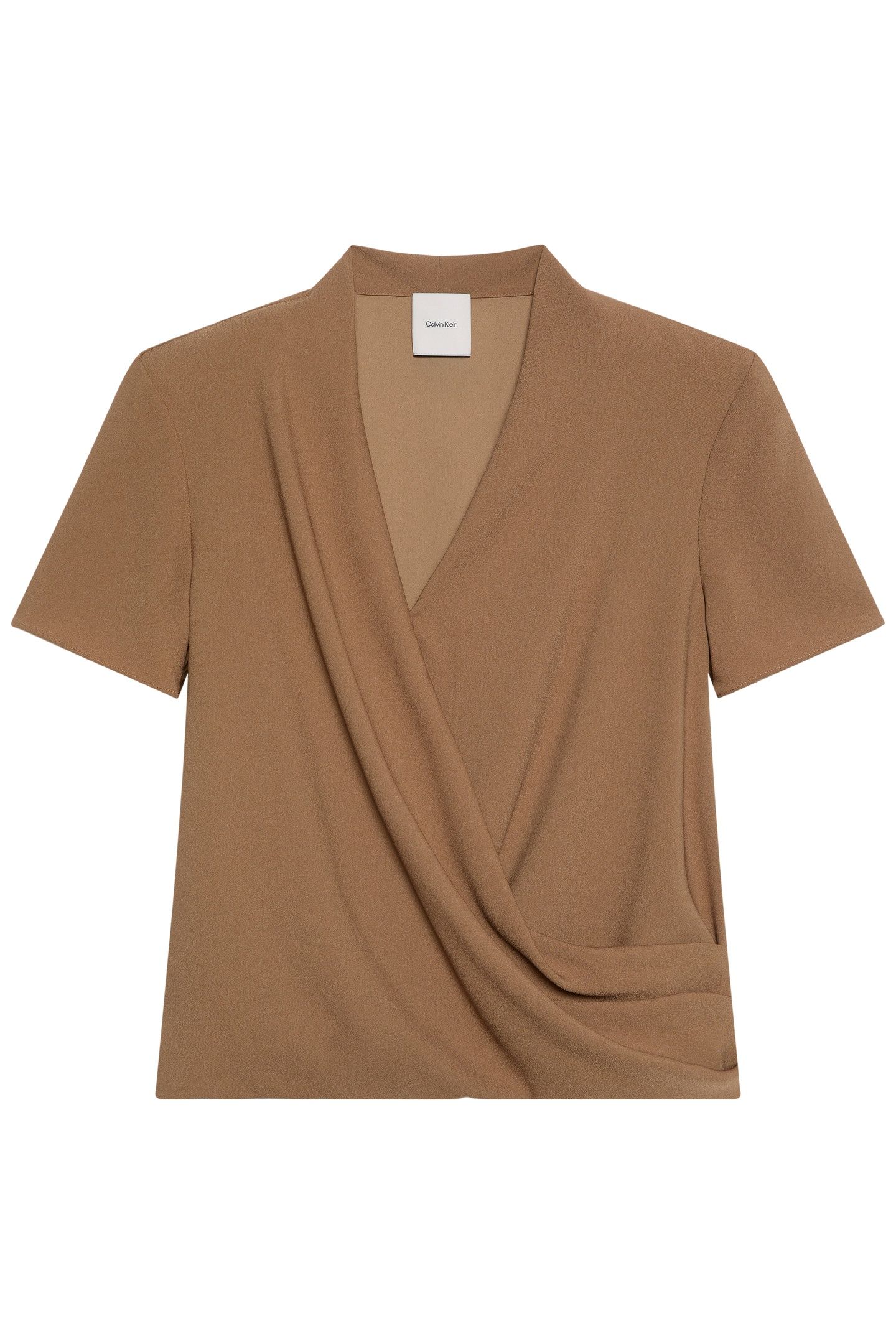 CREPE SHORT SLEEVE DRAPED WRAP TOP EXECUTIVE BROWN 4