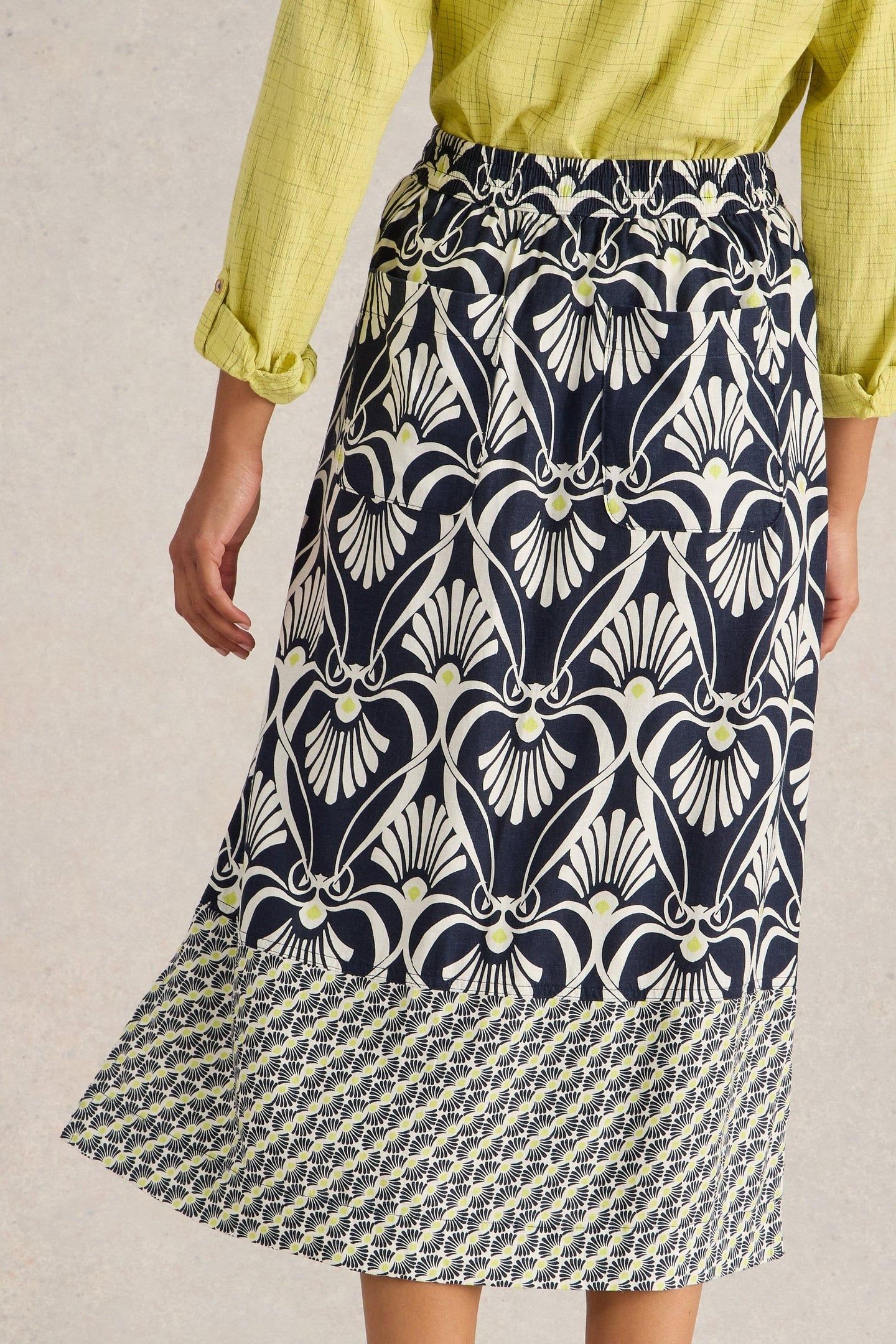 ELLE LINEN BLEND SKIRT NAVY PRINT 3