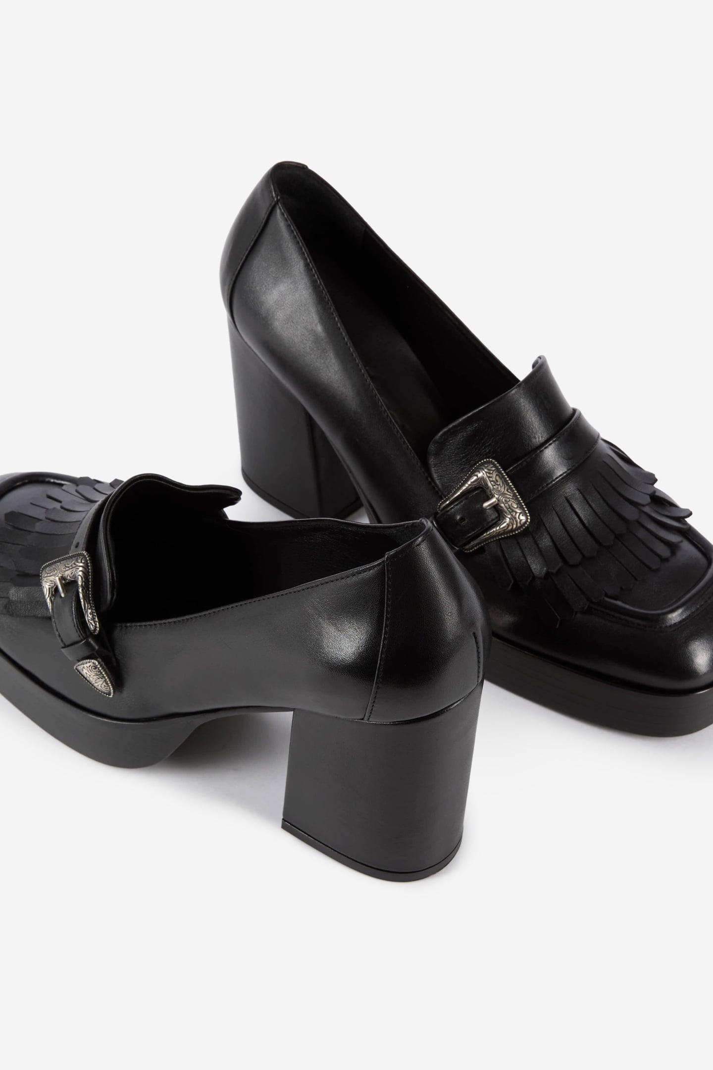 HIGH HEELED LEATHER MOCASSINES BLACK 3