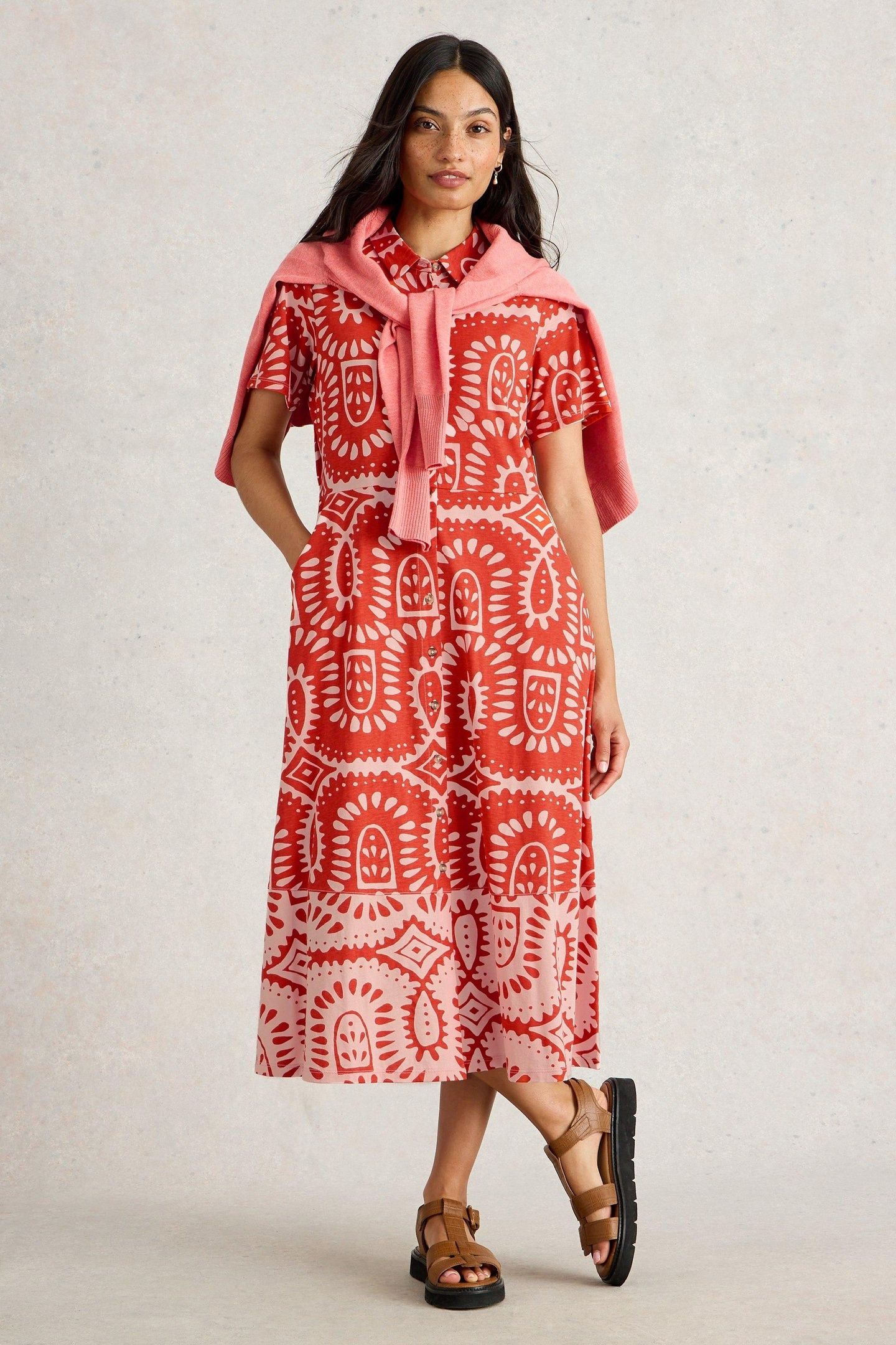 RUA JERSEY SHIRT DRESS RED PRINT 1
