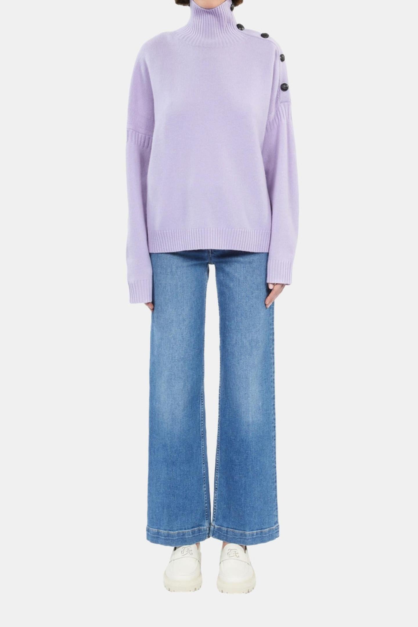 PULLOVER WITH FILM NECK AND BUTTON-FACE PATTERN LIGHT PURPLE 1