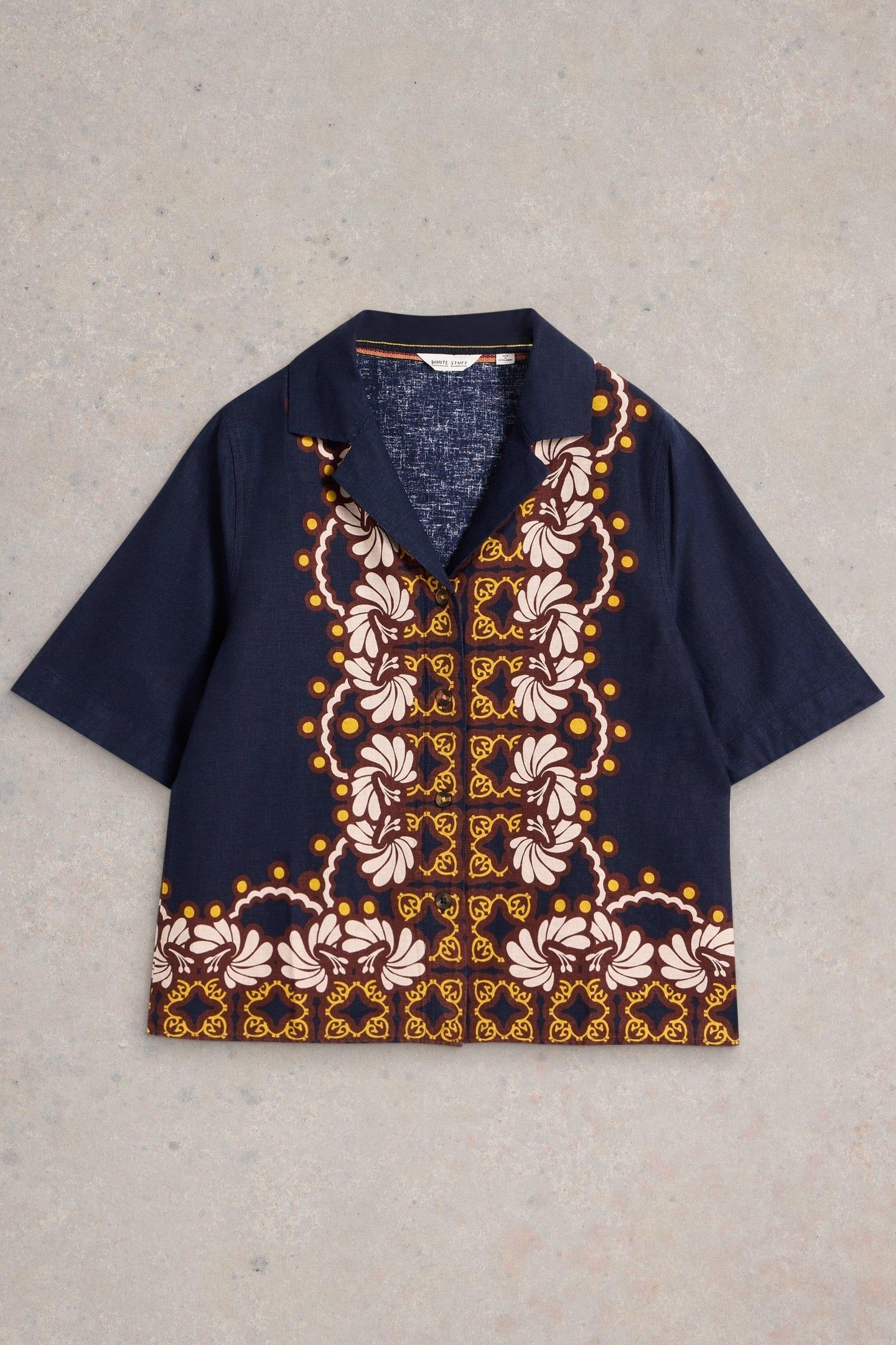 BELLA LINEN BLEND RESORT SHIRT NAVY MULTI 5