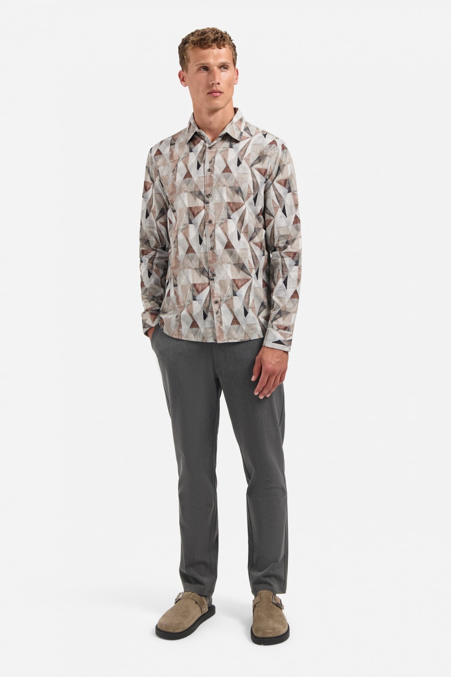 SHIRT ALLOVER PRINTED FINE CORDUROY TAUPE 1
