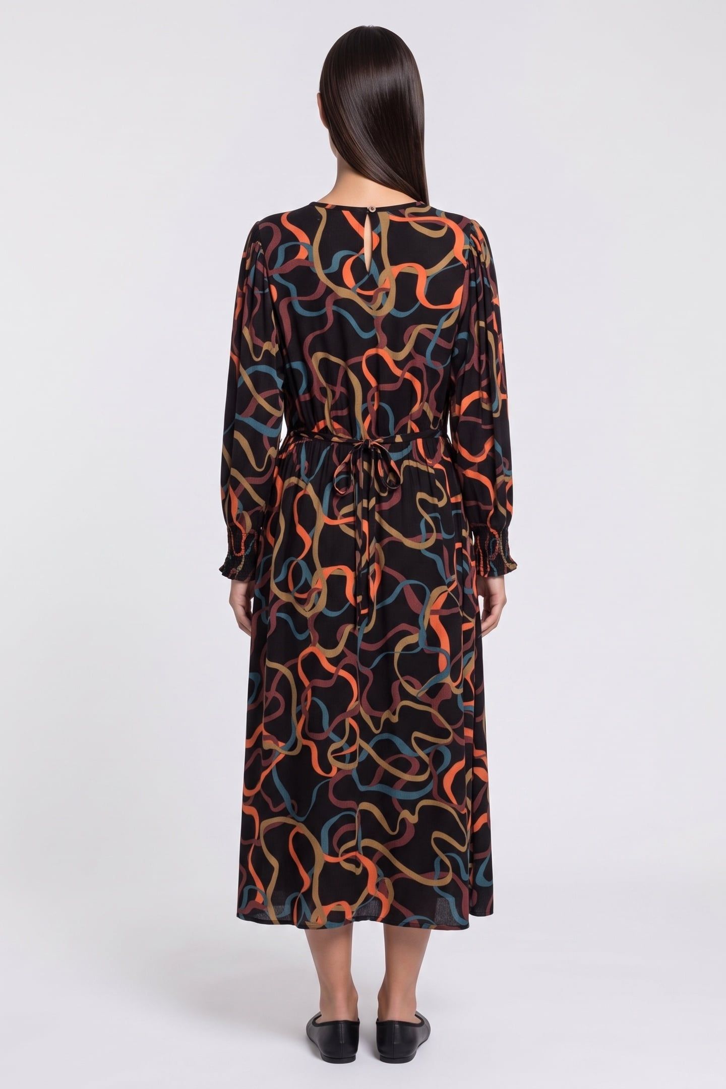 ANGIE MIDI DRESS BLACK MULTI 2