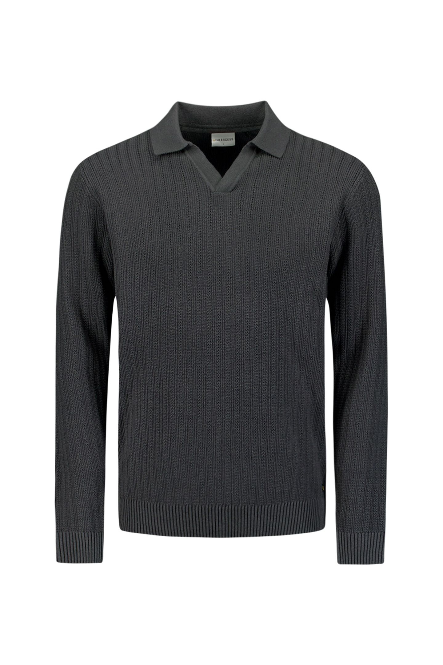 PULLOVER OPEN POLO COLLAR RELIEF KNIT DARK GREY 1
