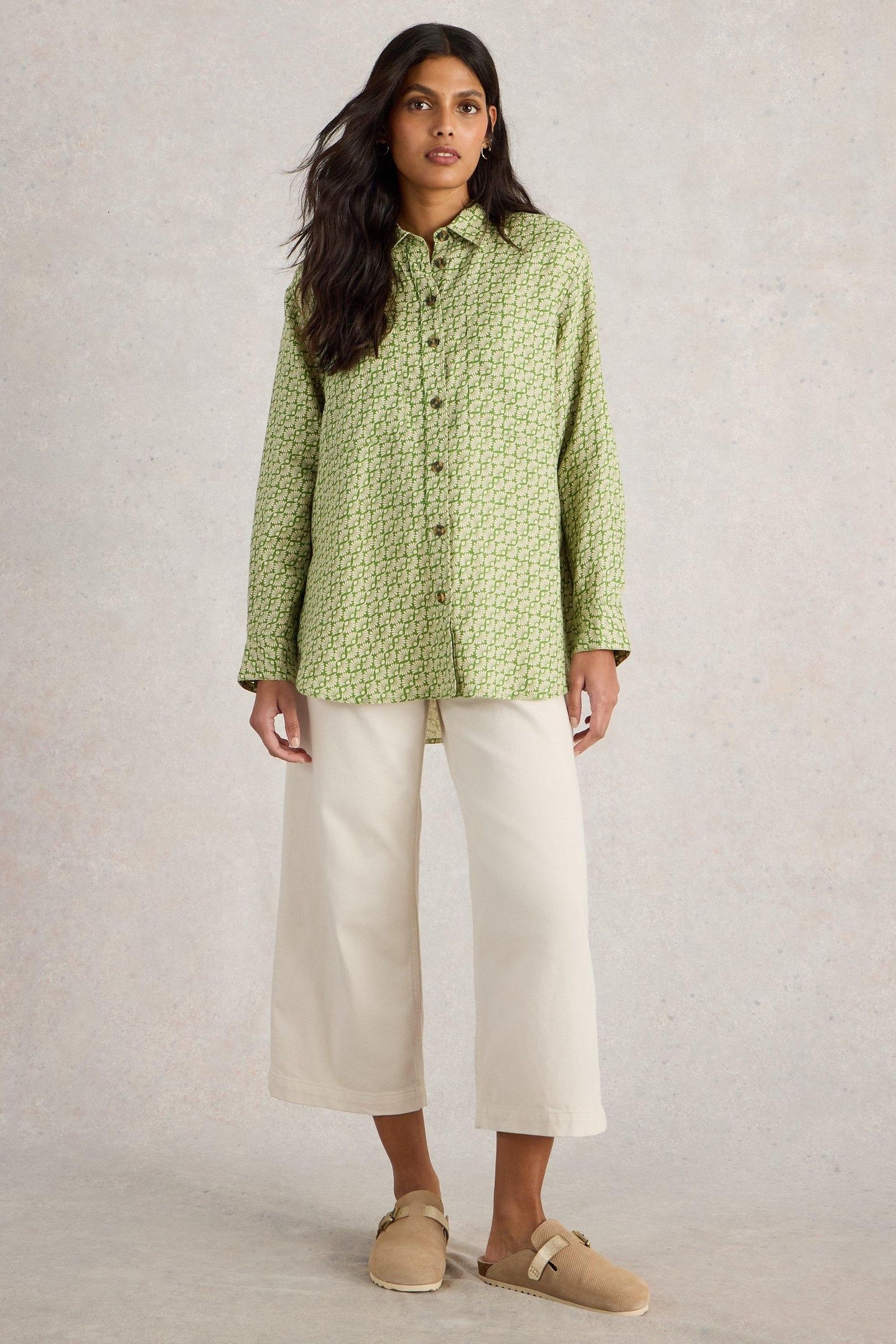 LYDIA LINEN SHIRT GREEN PRINT 1