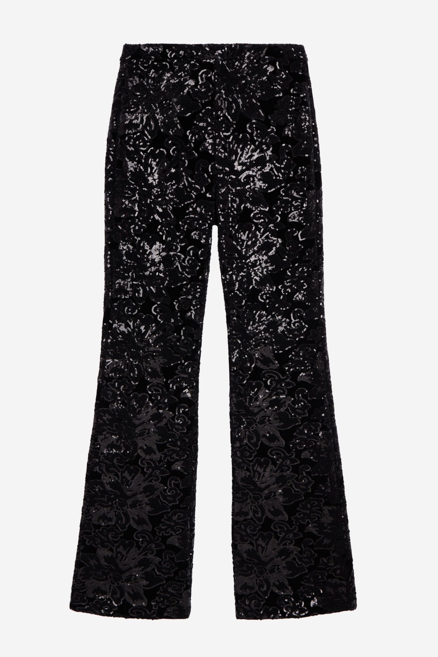 EMBROIDERED SEQUINED VELVET TROUSERS BLACK 4