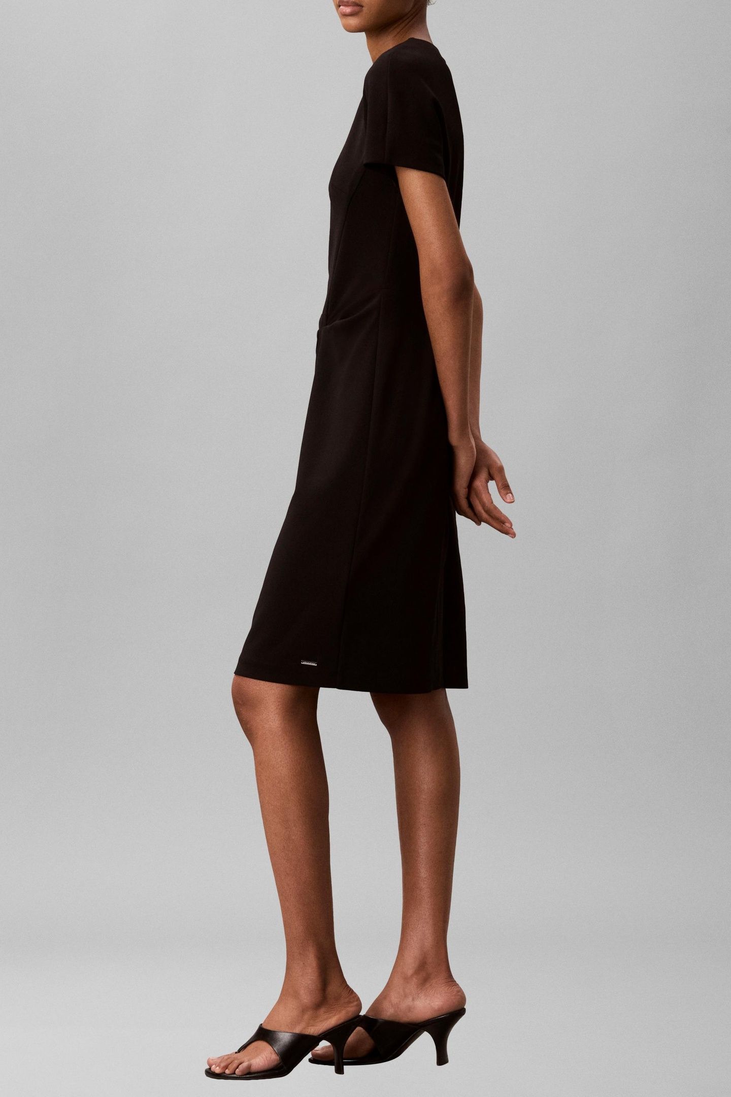 SCUBA CREPE SHORT SLEEVE KNEE-LENGTH DRESS BLACK 2