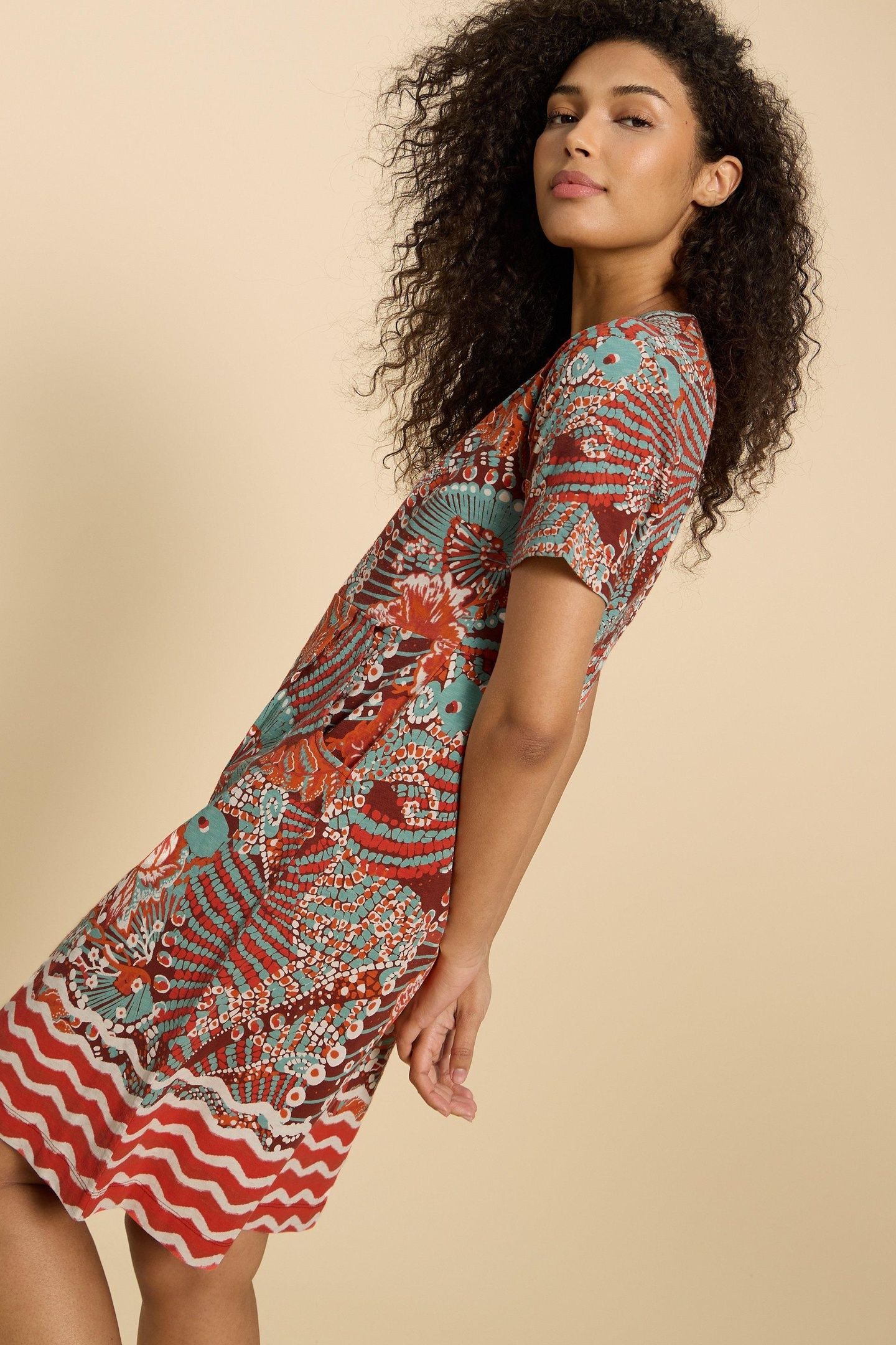 TAMMY COTTON JERSEY DRESS RED PRINT 2