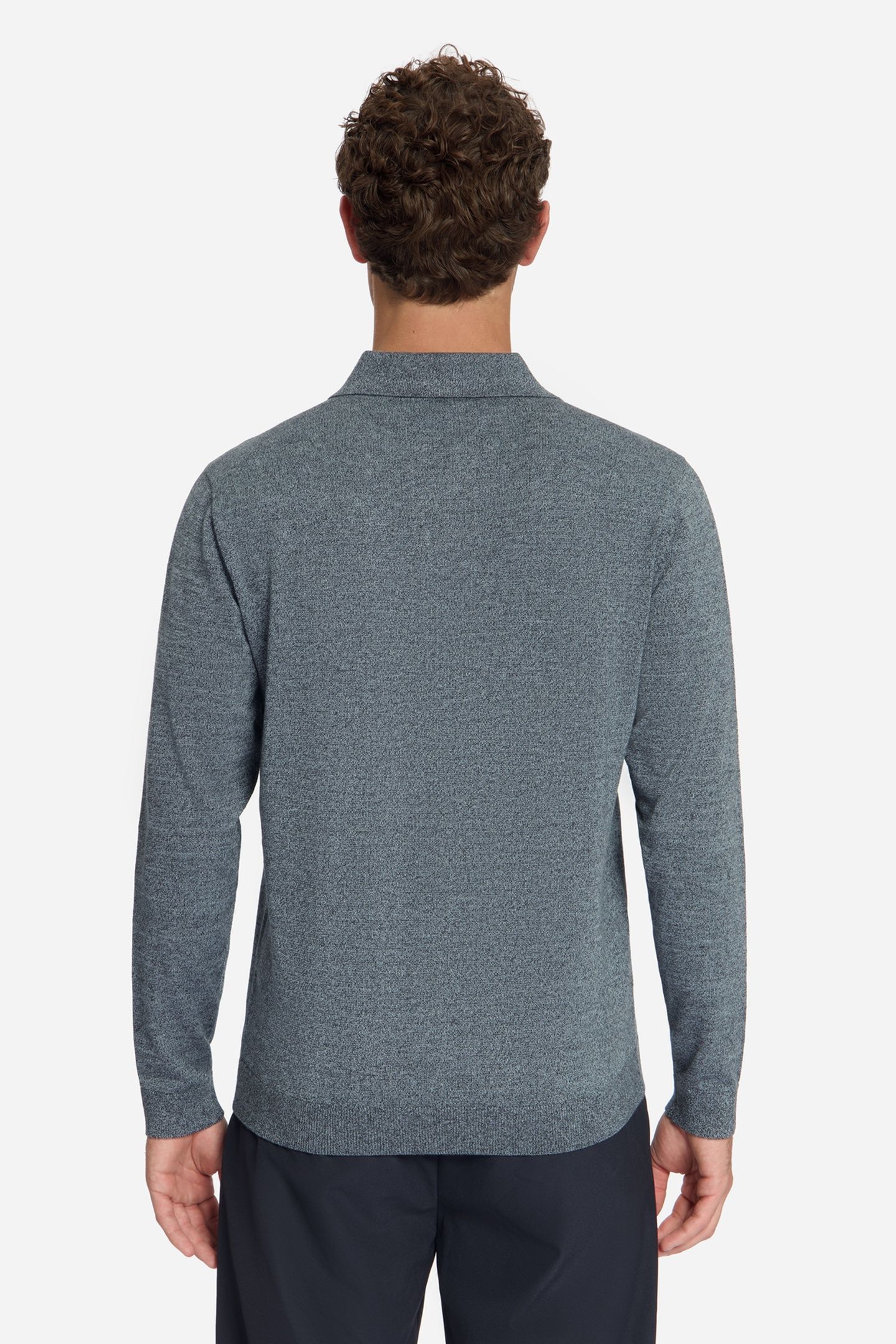 PULLOVER V POLO MELANGE DUSTY BLUE 4