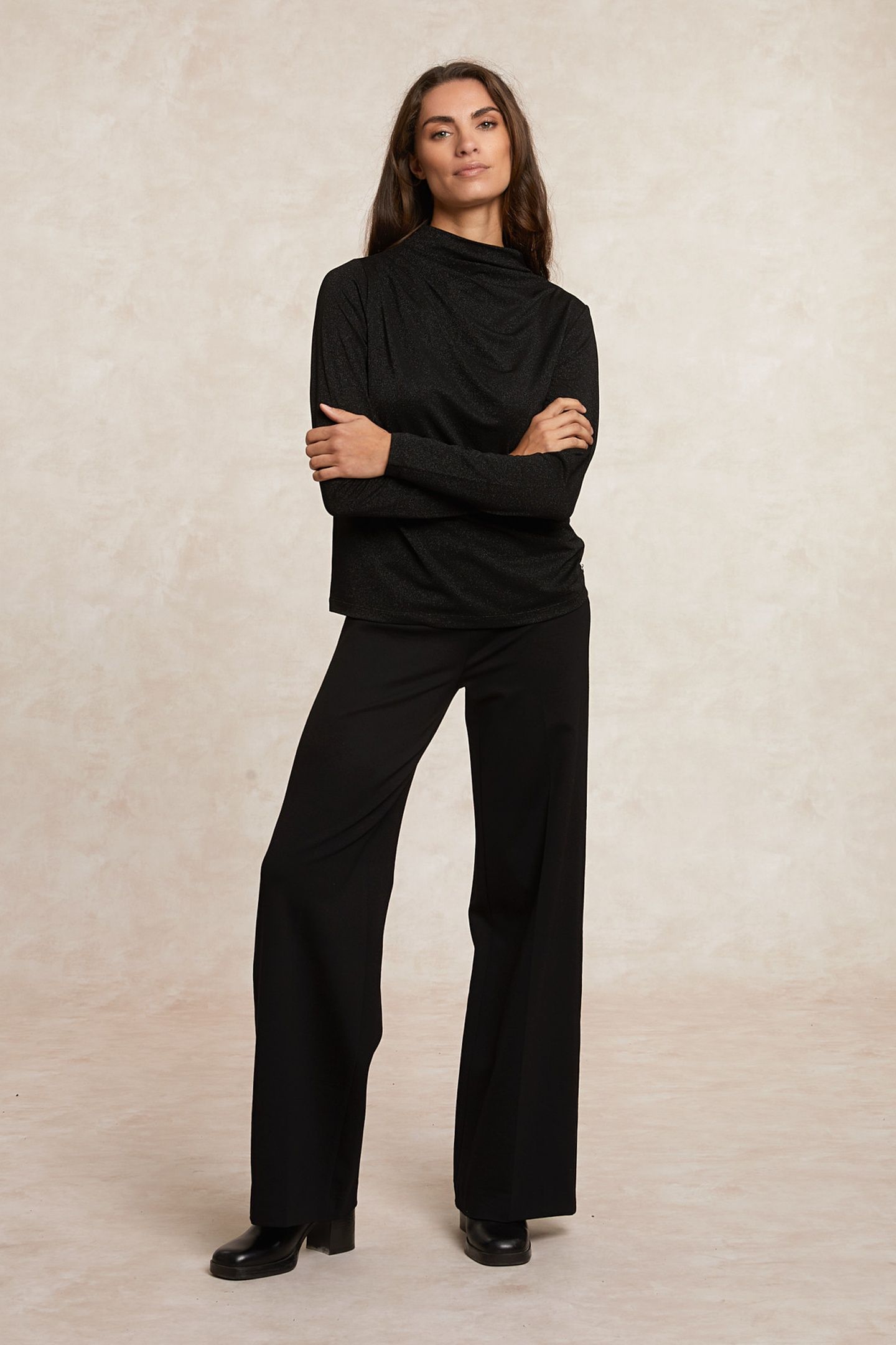 FANCY LUREX MOCK NECK T-SHIRT BLACK 3