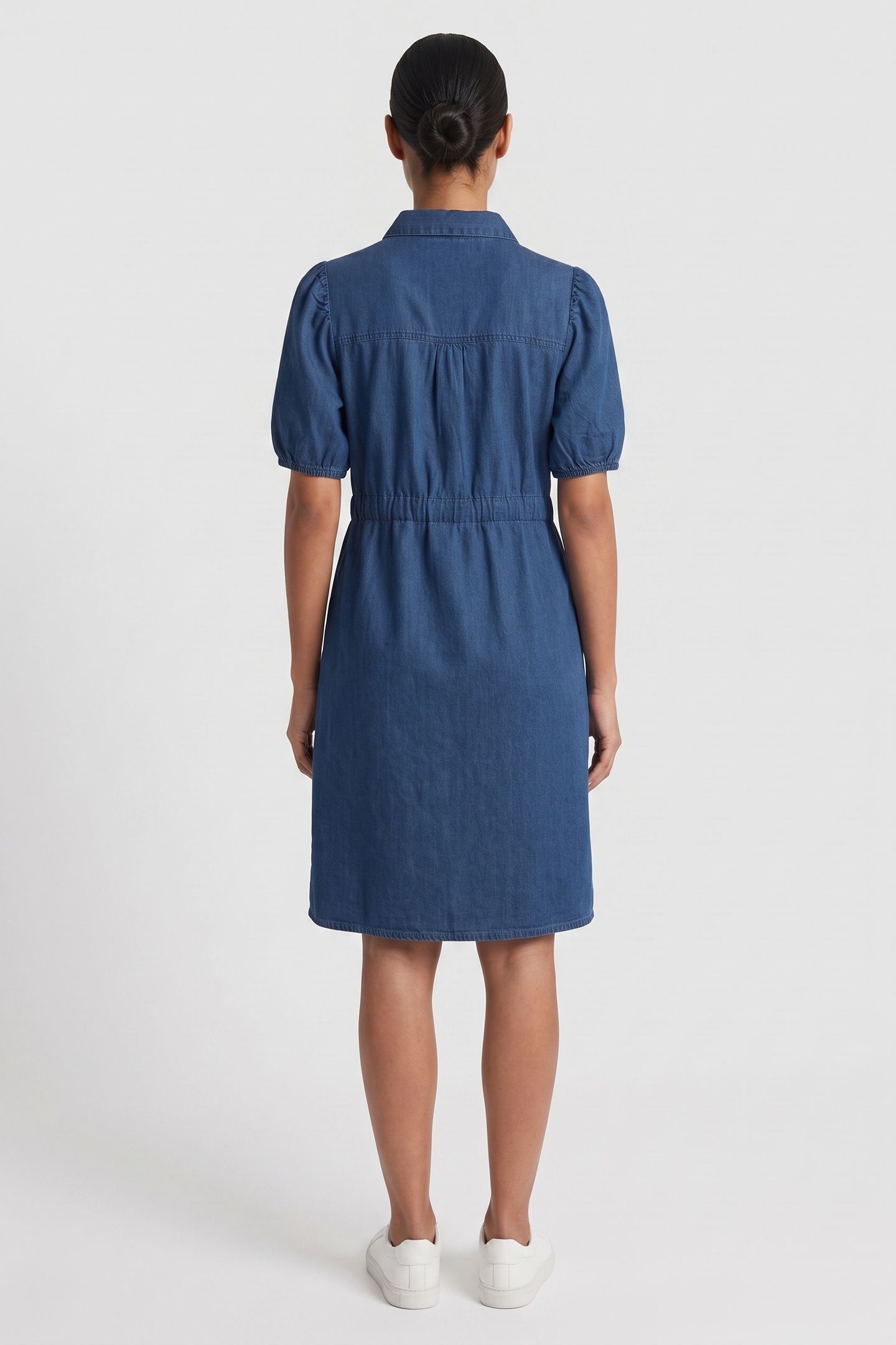 CHAMBRAY BUTTON TIE DRESS M MIDWASH CHERRY 2