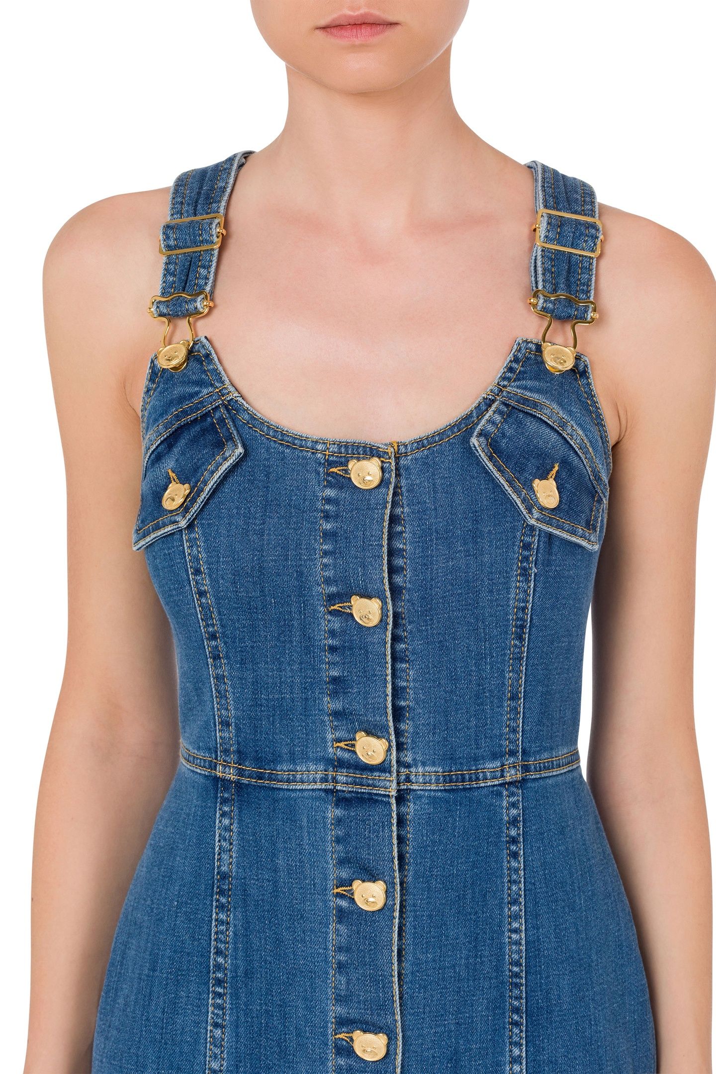 TEDDY BUTTONS DENIM DUNGAREES DRESS BLUE 4