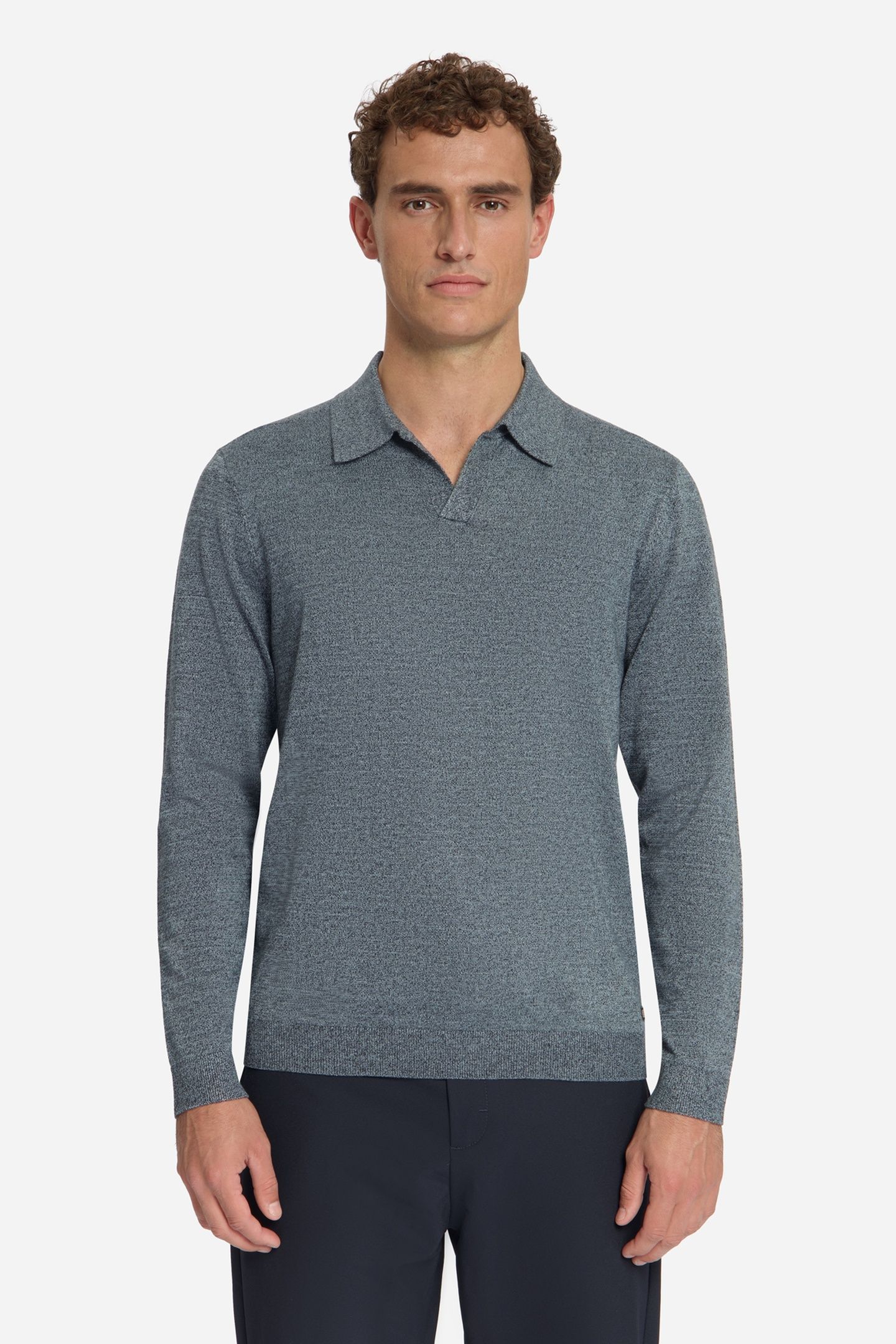 PULLOVER V POLO MELANGE DUSTY BLUE 2
