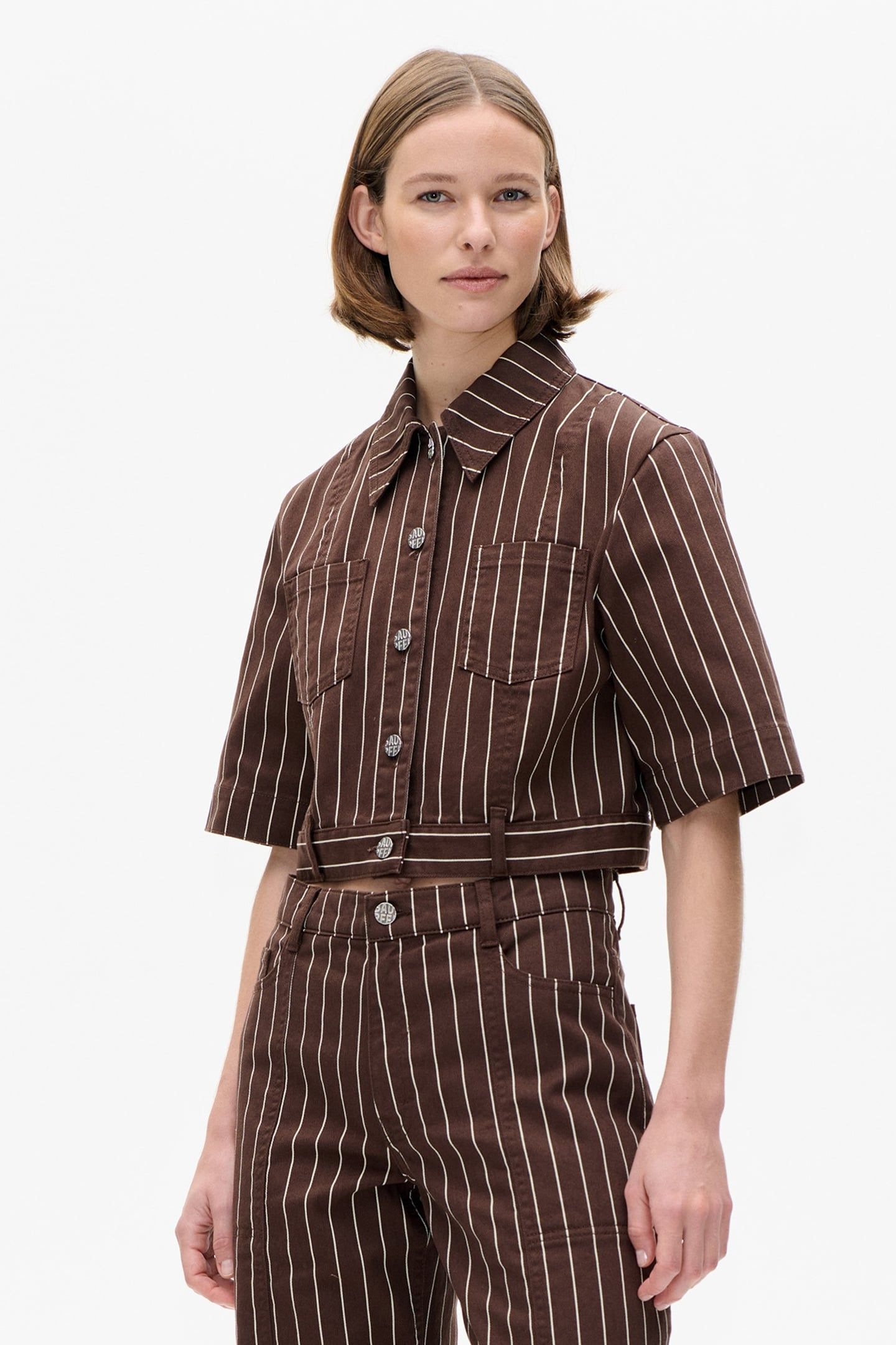 MAJSA SHIRT CREME BROWN PINSTRIPE 2