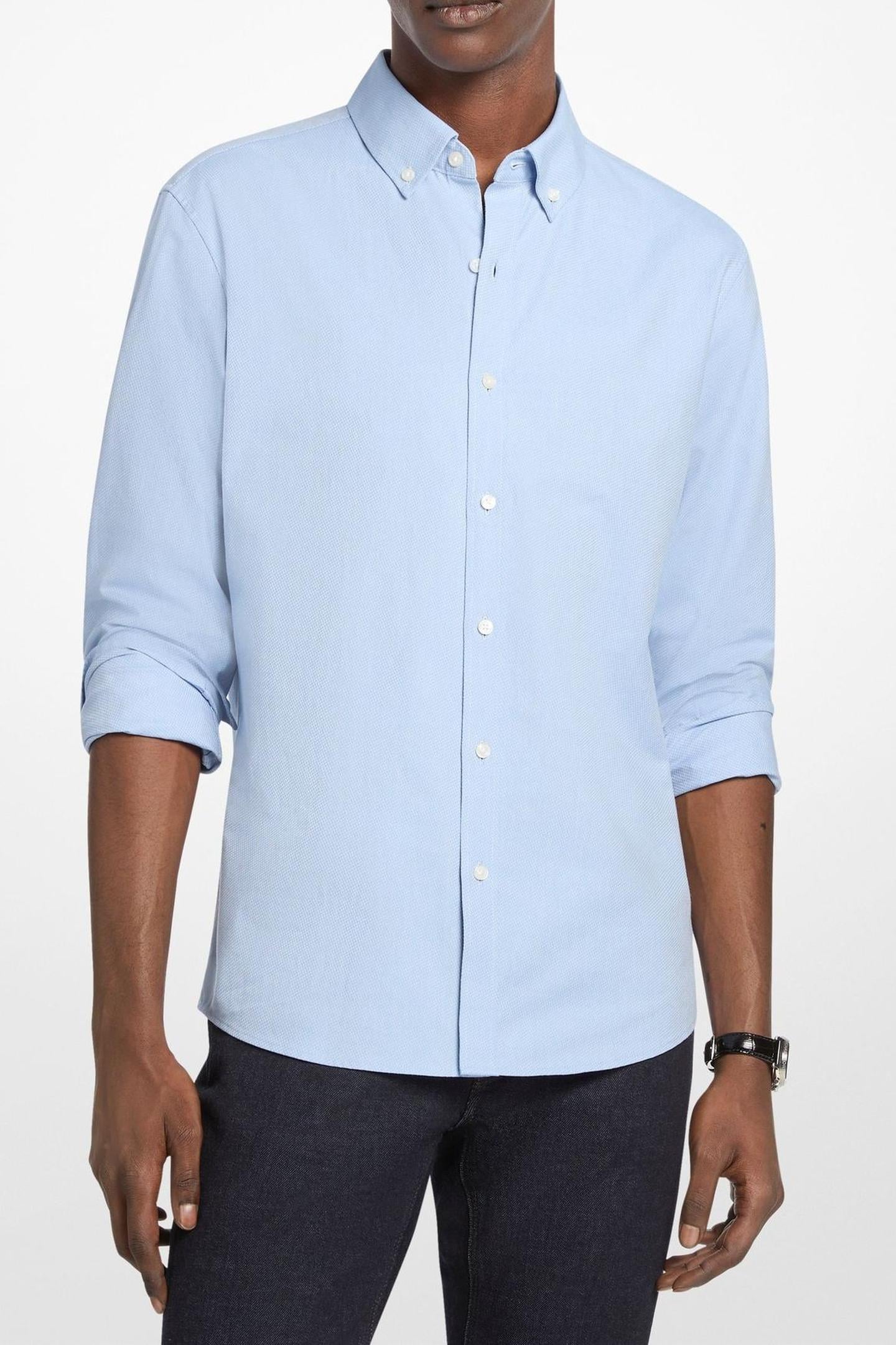 LS STRETCH DOBBY SLIM FIT MARINE BLUE 1