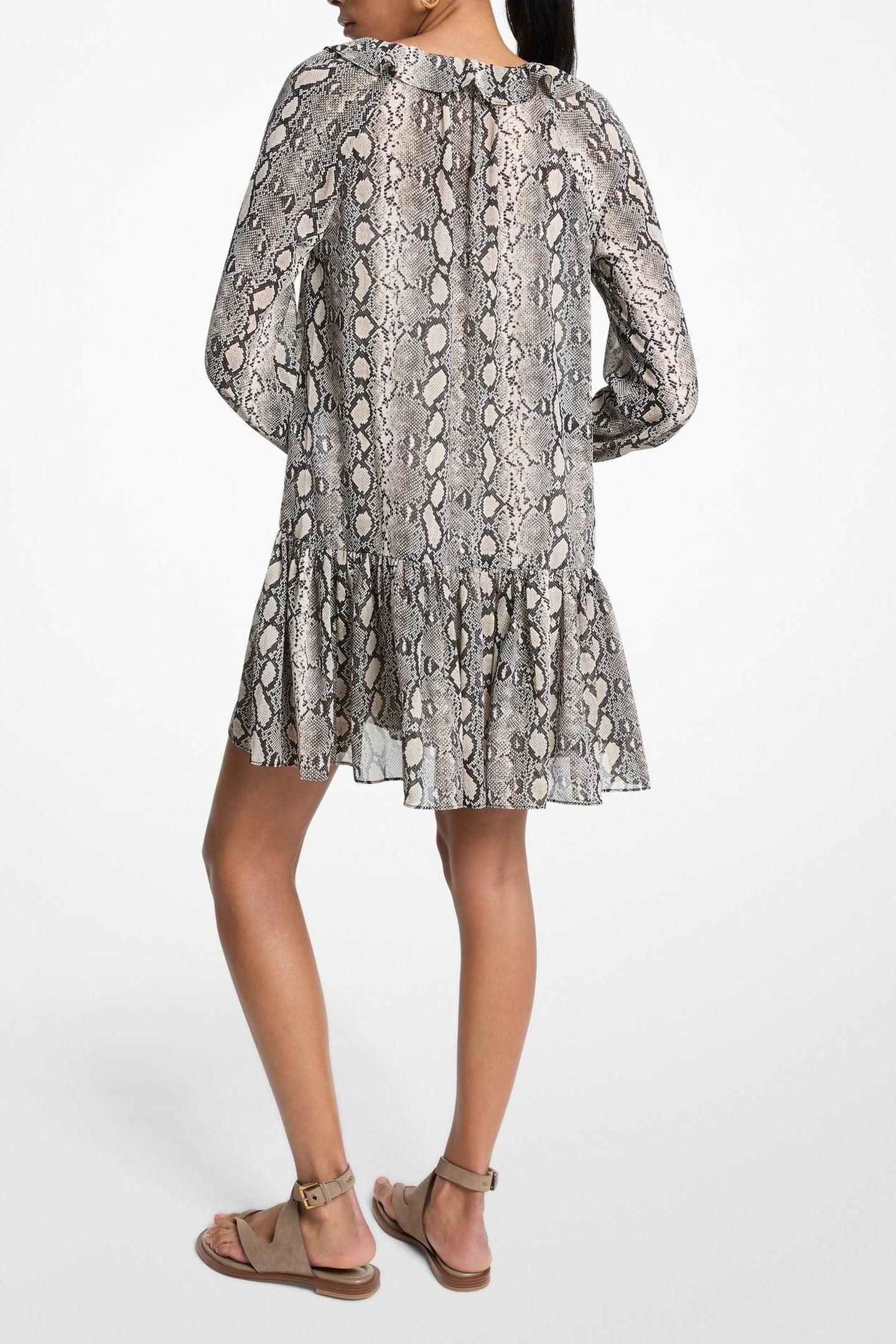 SNAKE LS RUFFLE MINI DRESS SOFT ECRU 2