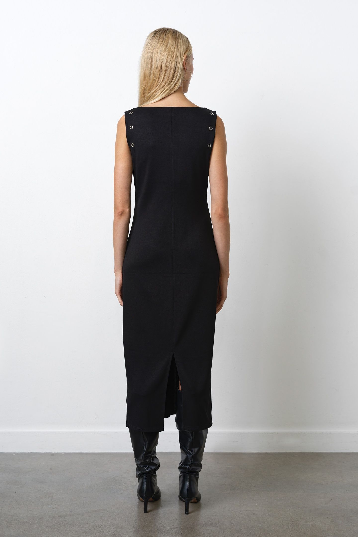 ORLA JERSEY EYELET MIDI DRESS BLACK 3