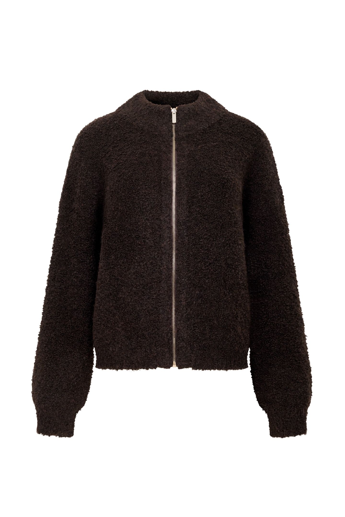 RENEE BOUCLE LS ZIP THROUGH BITTER CHOCOLATE 3