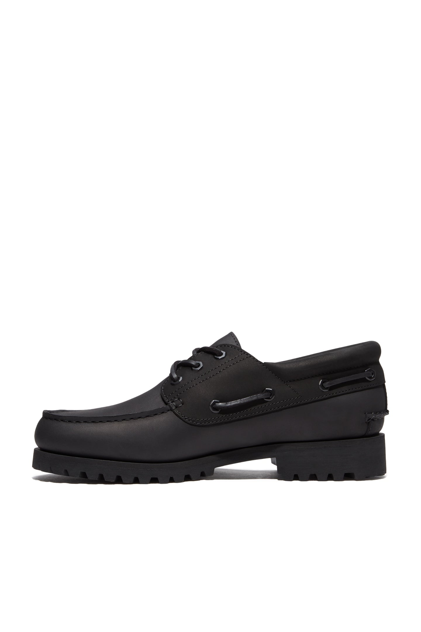AUTH ESSENTIAL BOAT SHOE BLACK FULL GRAIN W BLACK 8