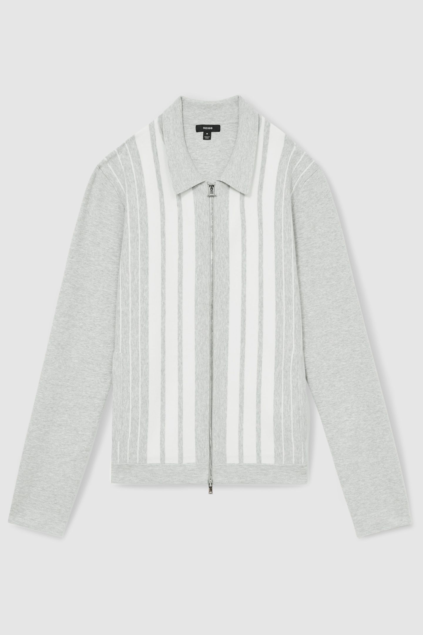 LS ZIP THROUGH STRIPE KNITTED JACKET GREY MELANGE/WHITE 4