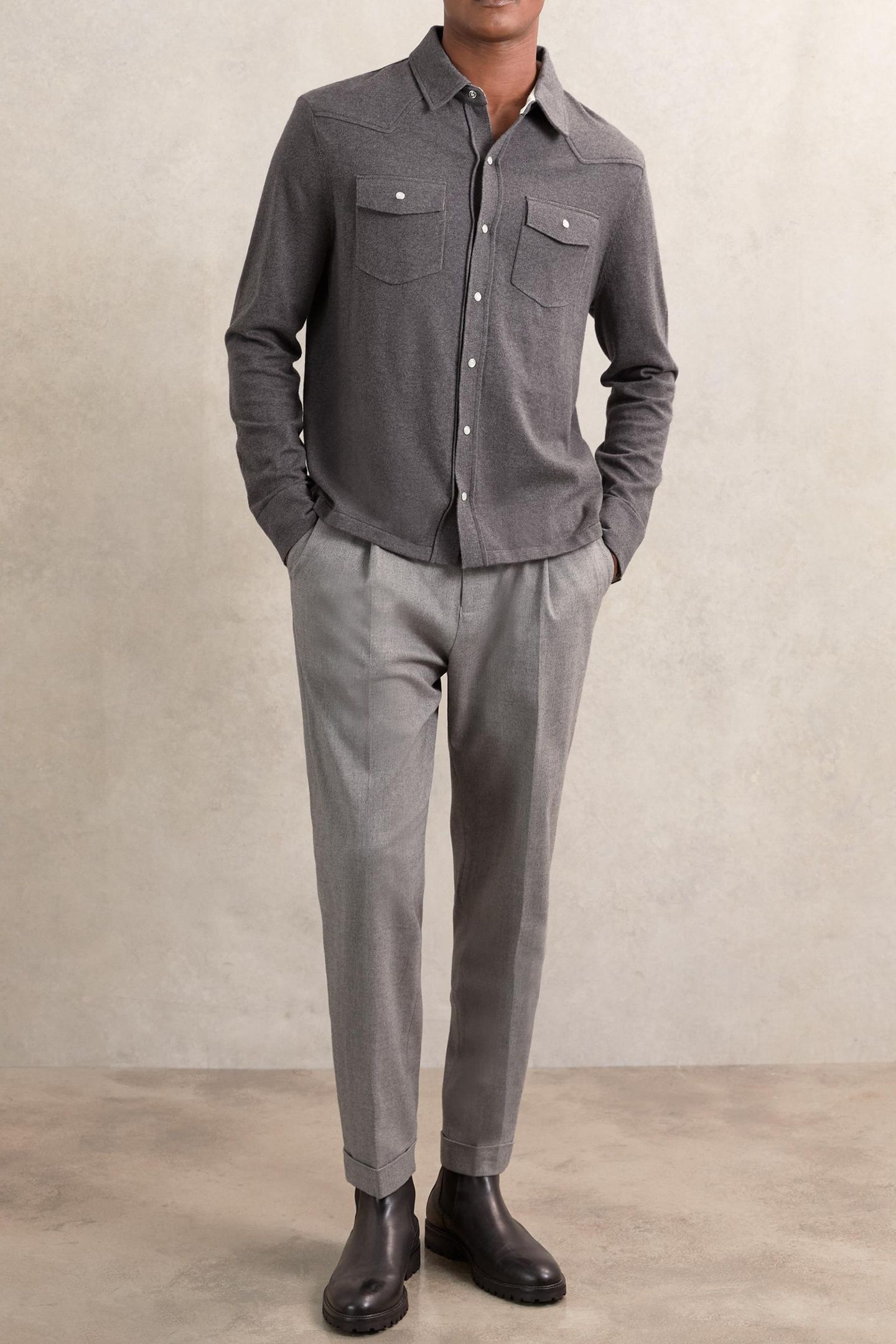 LS BUTTON THROUGH WESTERN DETAIL KNITTED SHIRT CHARCOAL GREY 3