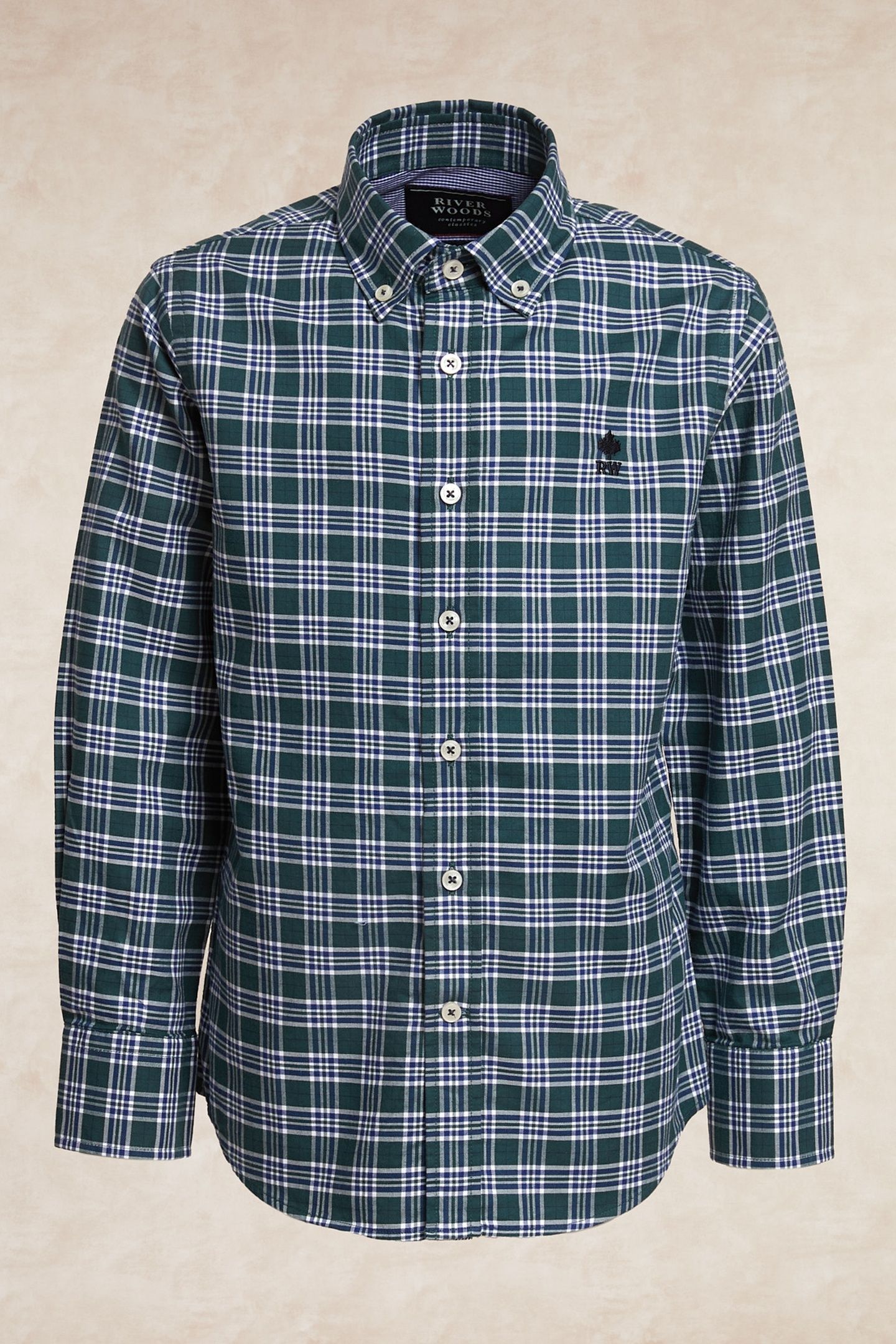 CUSTOM FIT CHECKED SHIRT GREEN/BLUE 1
