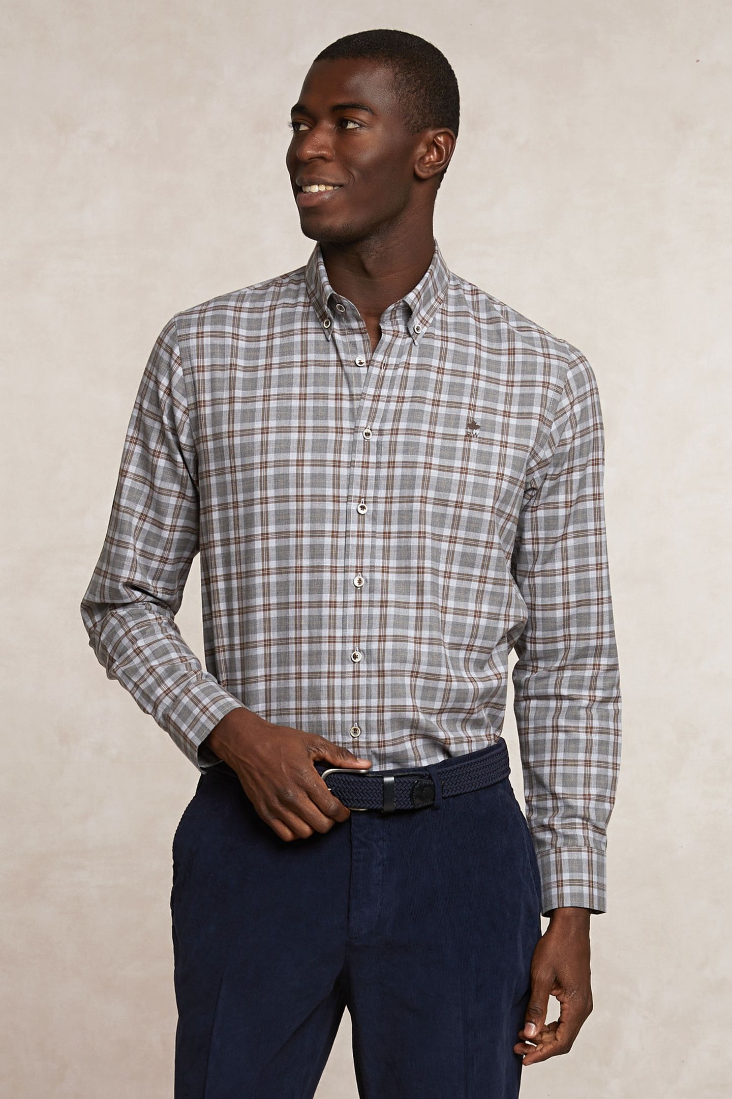 CUSTOM FIT CHECKED SHIRT BEIGE/BROWN 3