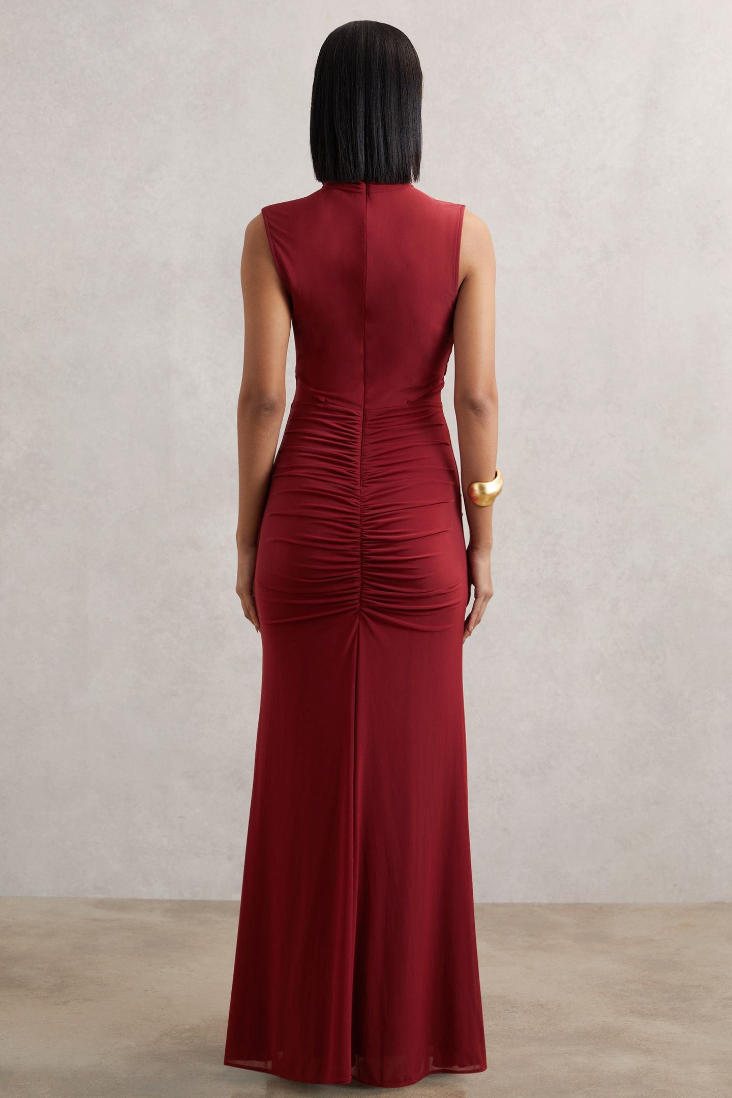 SLEEVELESS RUCHED MAXI DRESS DARK RED 3