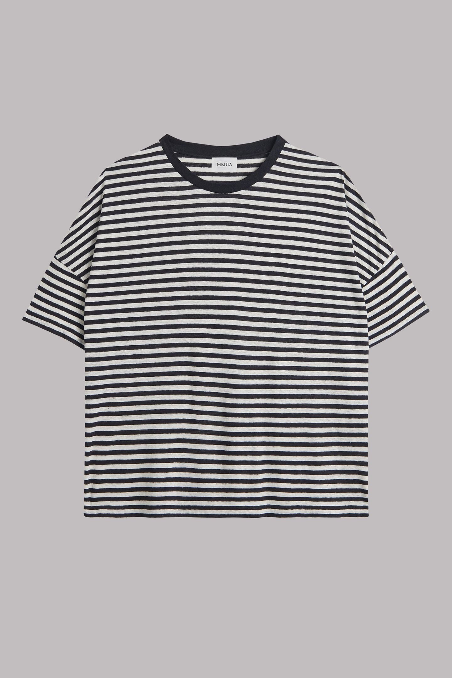 THE STRIPED LONG LOOSE THIN LINEN T-SHIRT BLACK 3