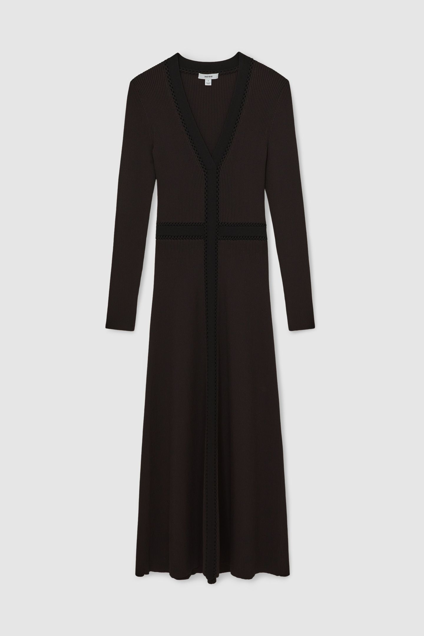 CRAFT DETAIL KNITTED MIDI DRESS CHOCOLATE BROWN/BLACK 3