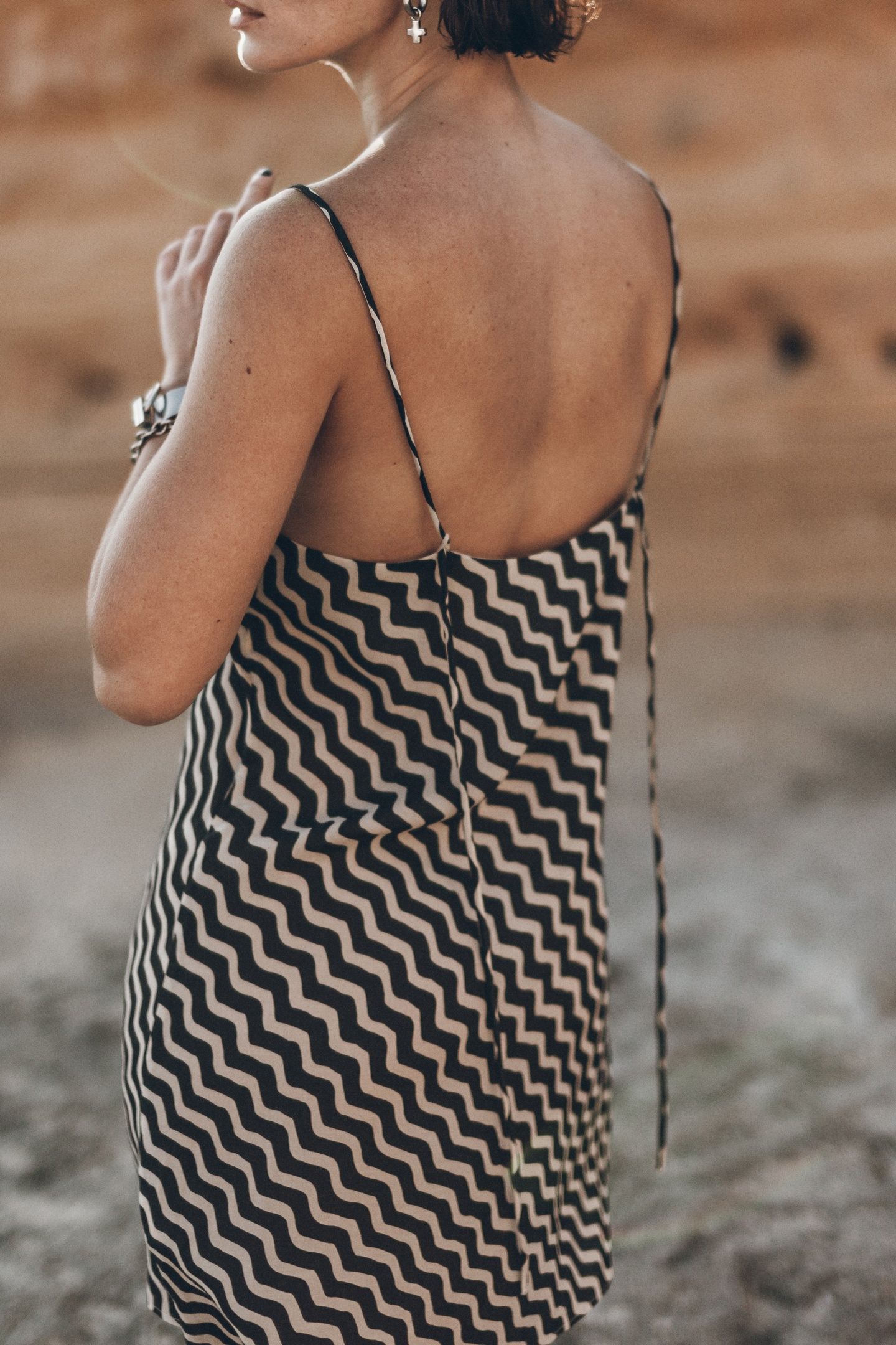 THE STRIPED SHEER SHORT SLIP DRESS BEIGE 2