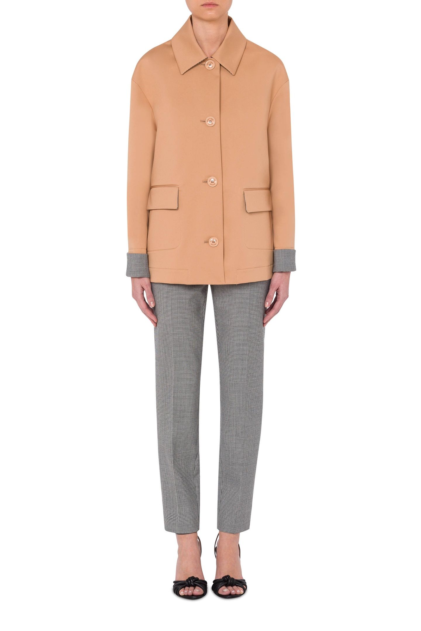 STRETCH GABARDINE JACKET WITH HOUNDSTOOTH DETAILS BEIGE 1