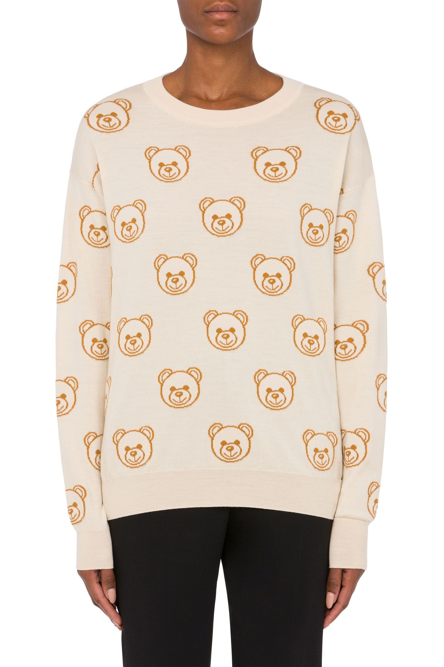 ALLOVER TEDDY BEAR WOOL PULLOVER WHITE 1