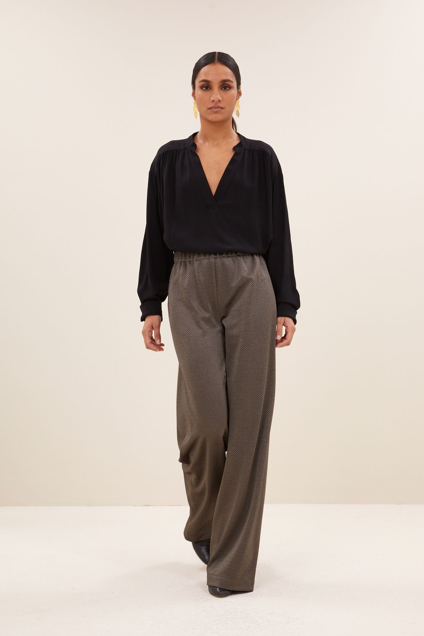 LISSA HERRINGBONE PANTS BISCUIT 3