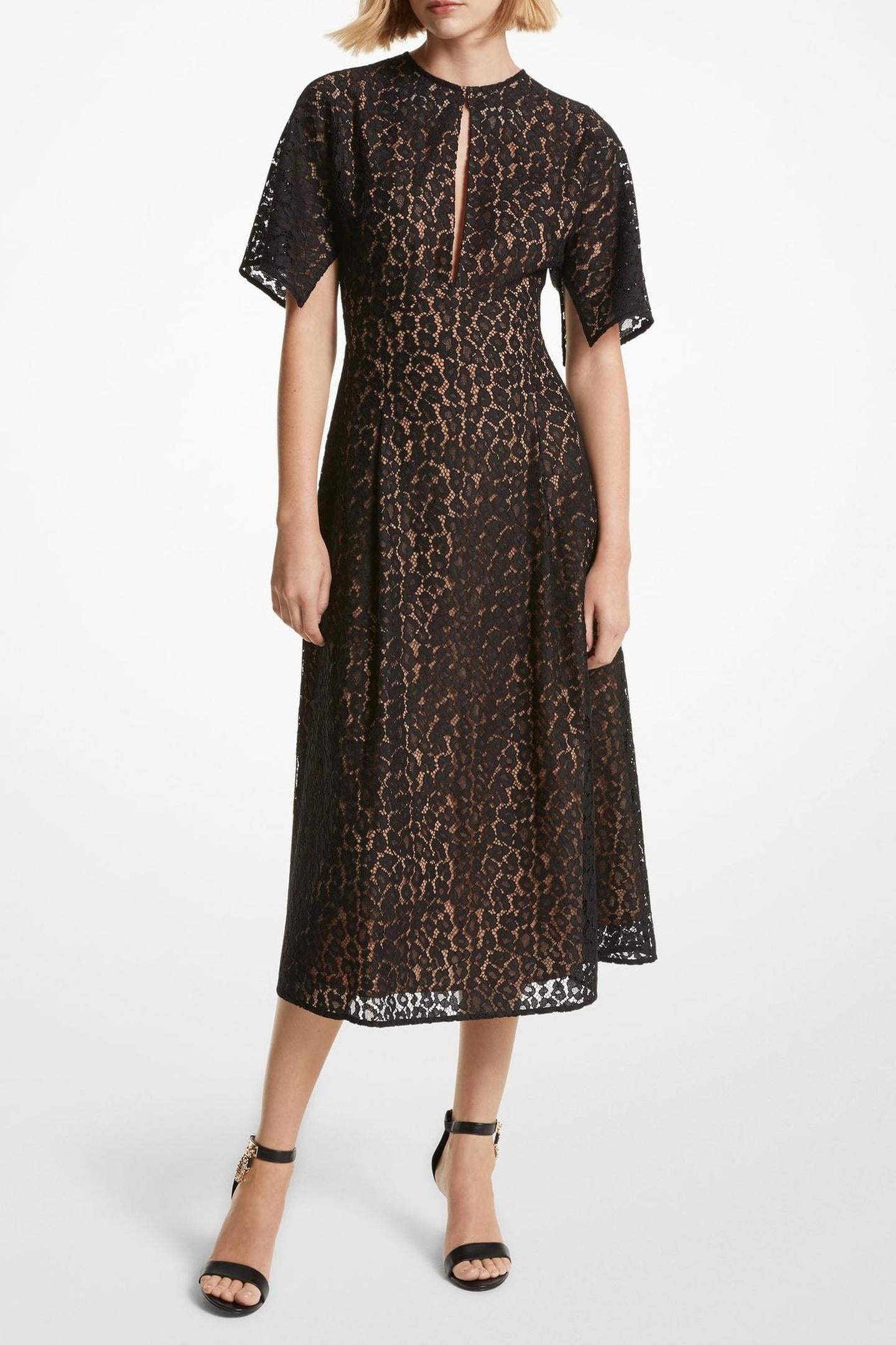 CHEETAH LACE MIDI DRESS BLACK 1