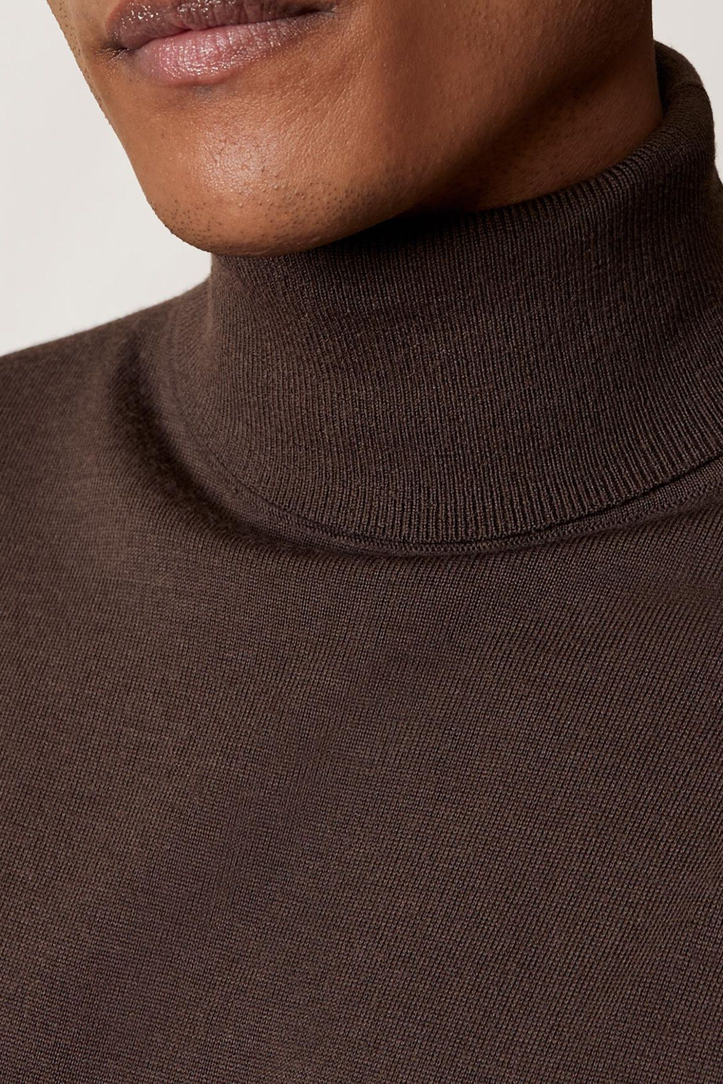 LS ROLL NECK MERINO WOOL JUMPER CHOCOLATE BROWN 5