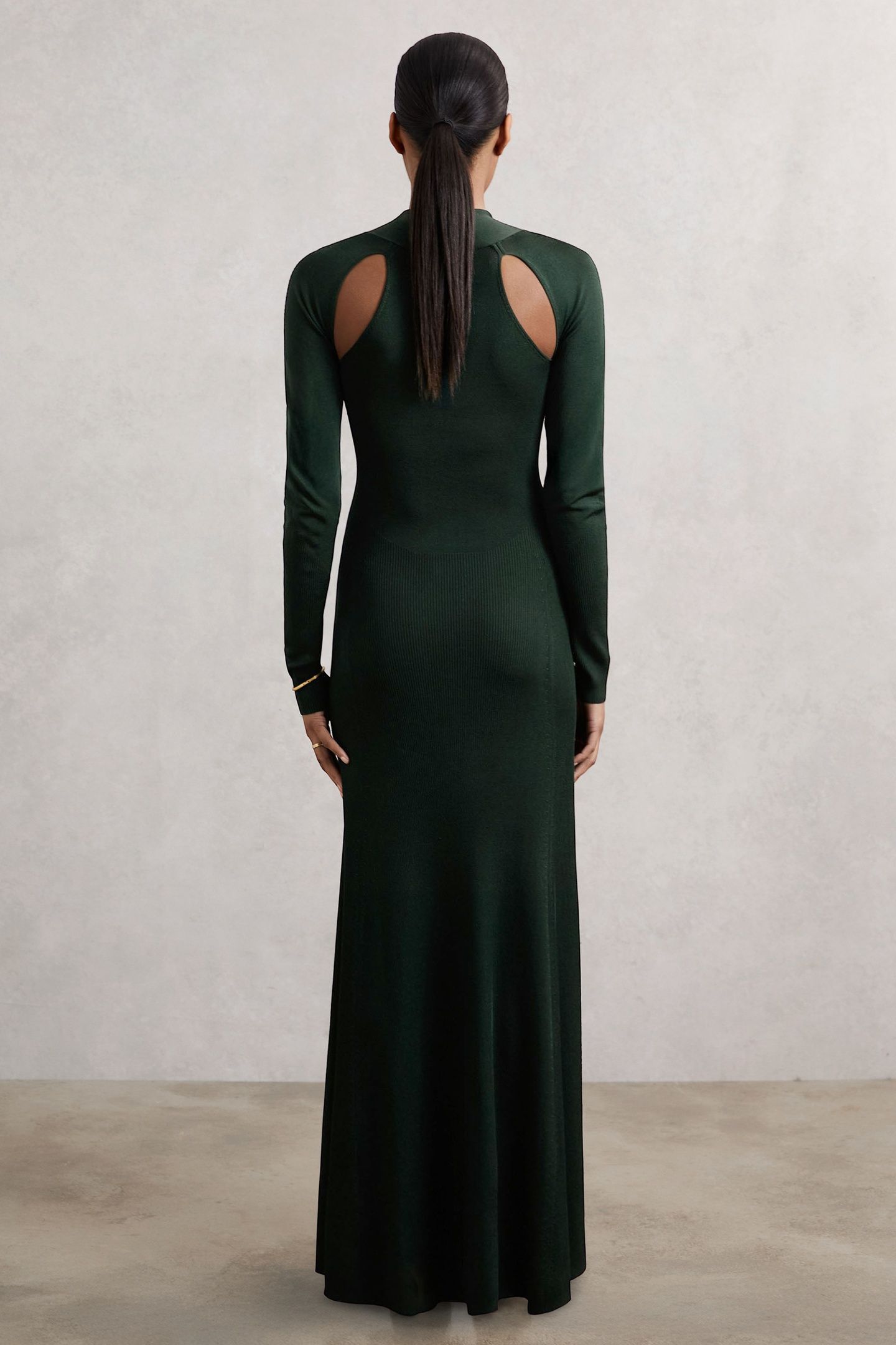 CUT OUT KNITTED MIDI DRESS DARK GREEN 2