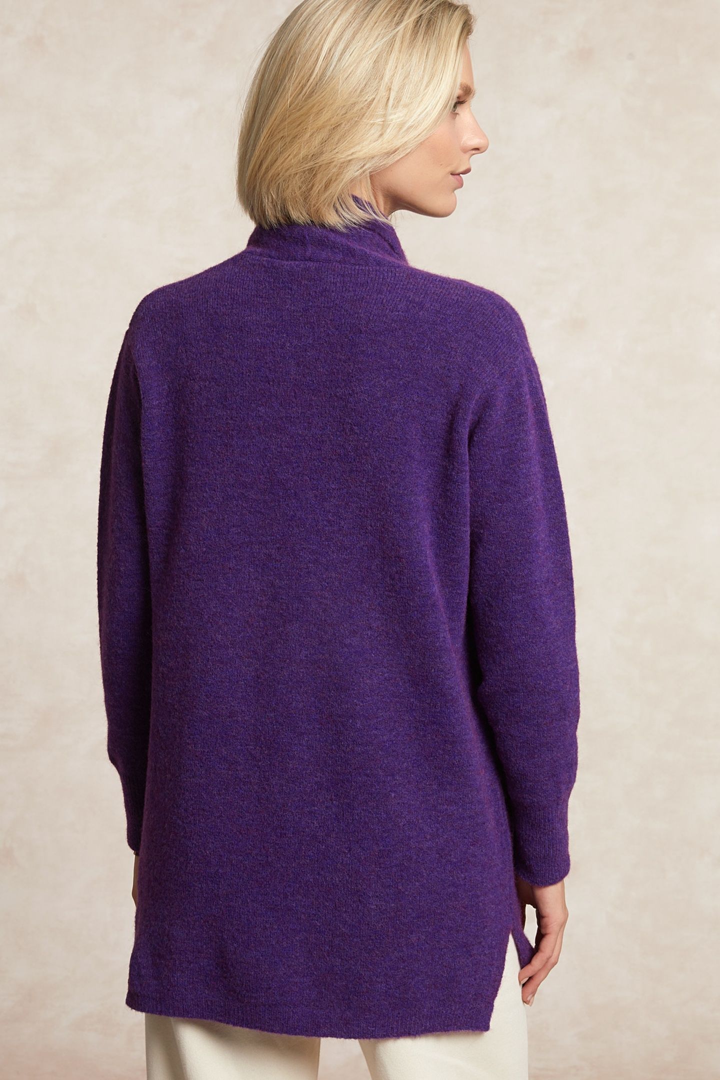 LONG V-NECK JERSEY CARDIGAN APPLIED POCKETS PURPLE 2