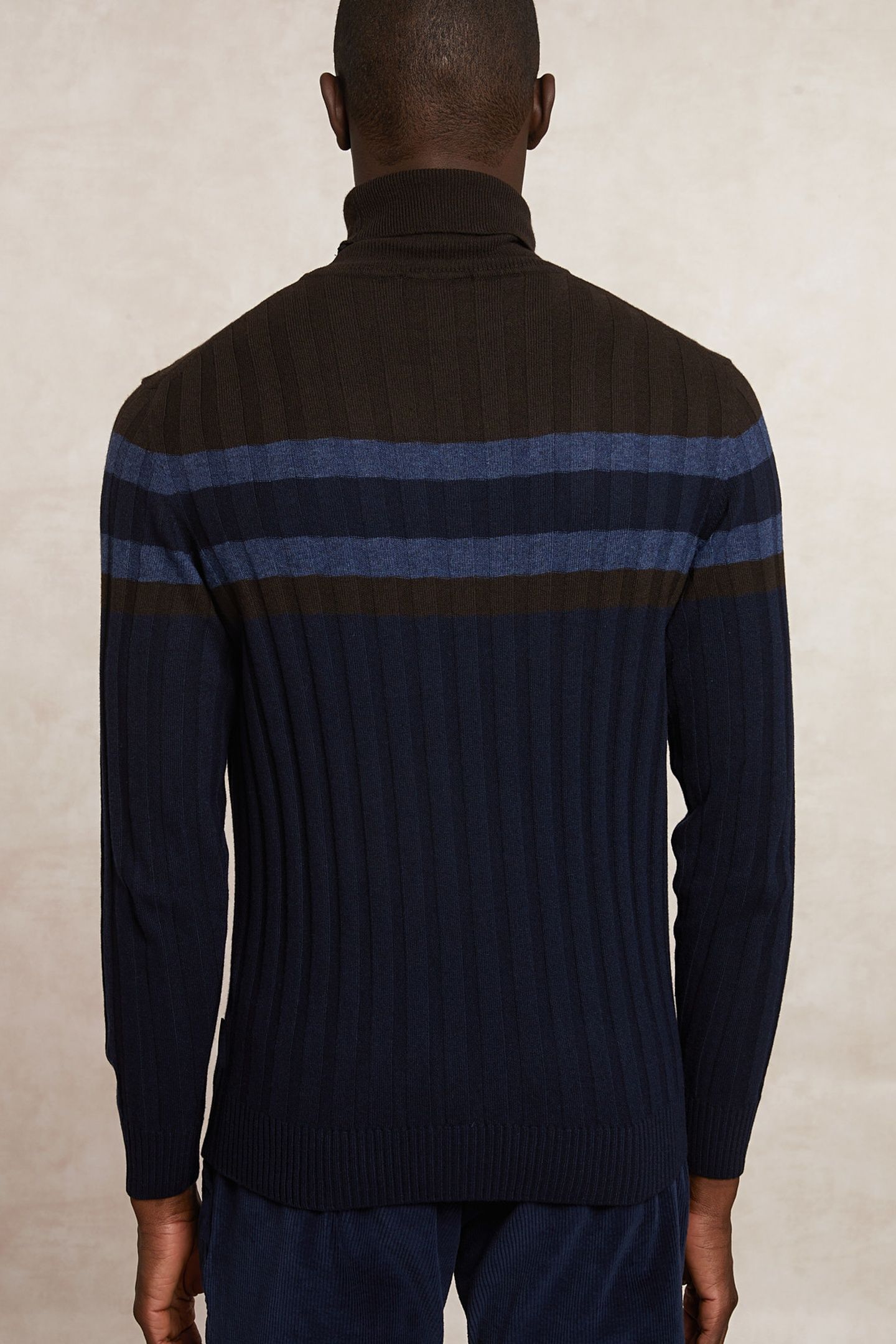 CUSTOM FIT RIBBED WOOL-CASHMERE ROLL NECK SWEATER NAVY/GANAC 2