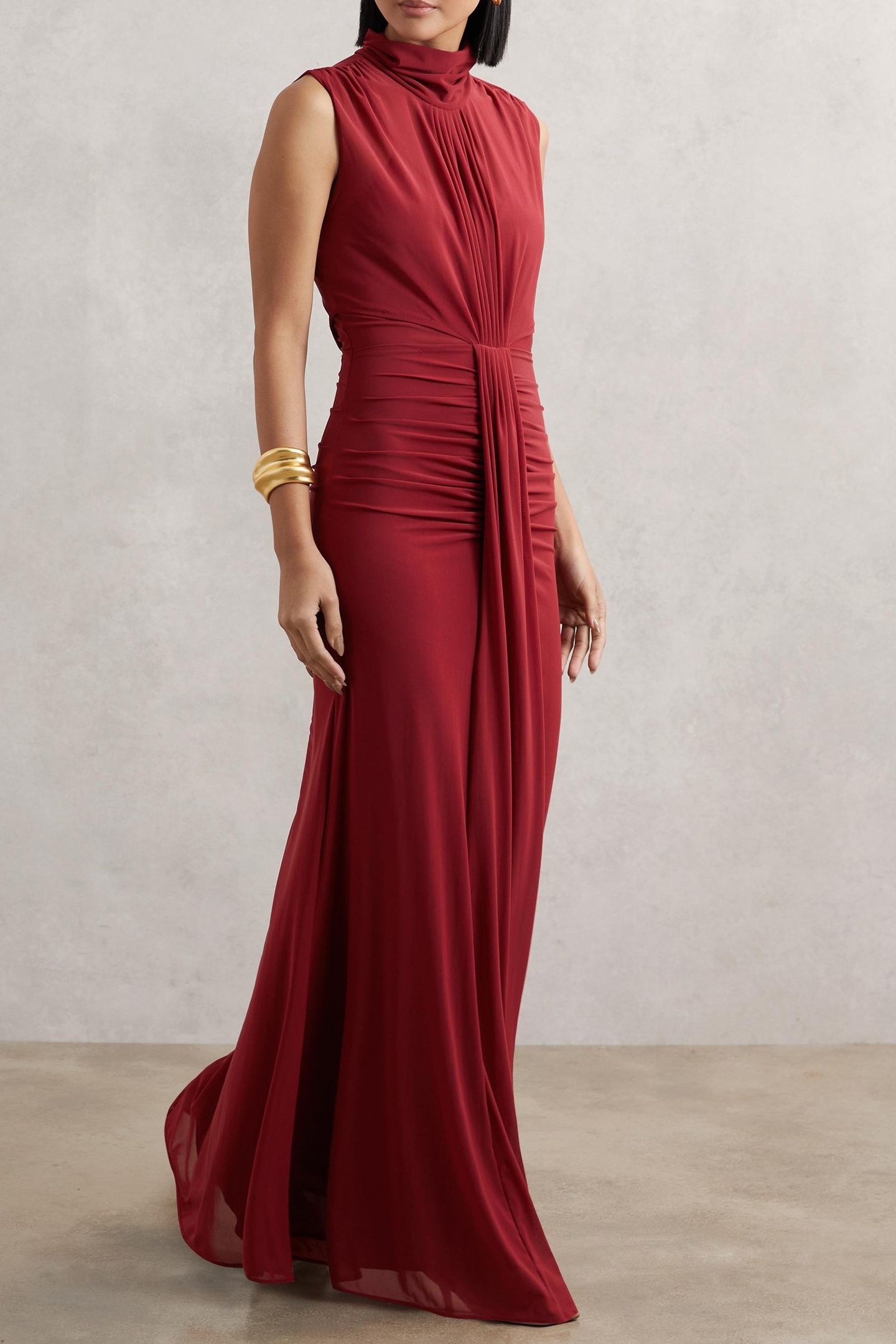 SLEEVELESS RUCHED MAXI DRESS DARK RED 1