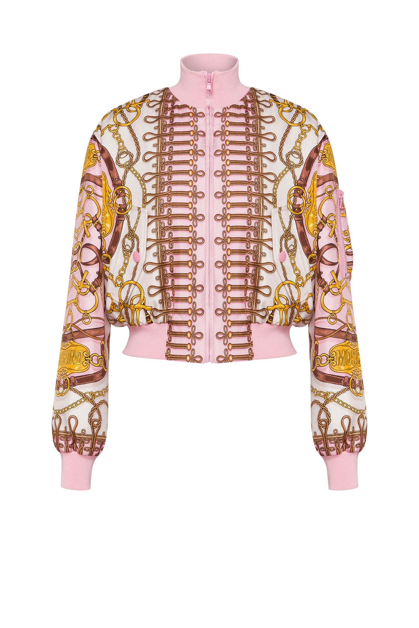SILK BOMBER JACKET MILITARY TEDDY SCARF PINK 3