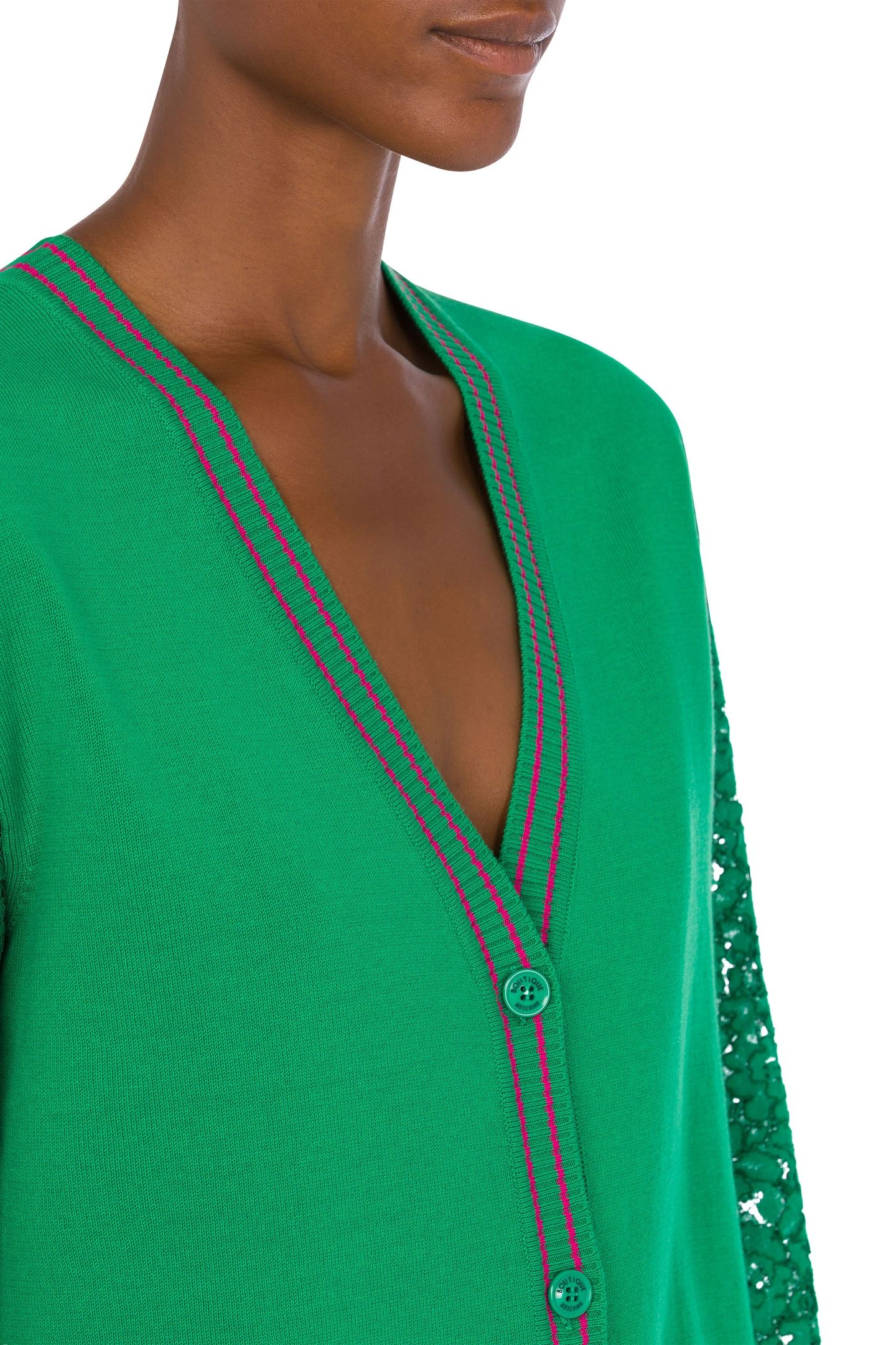 STRETCH CARDIGAN WITH LACE SLEEVES GREEN 4