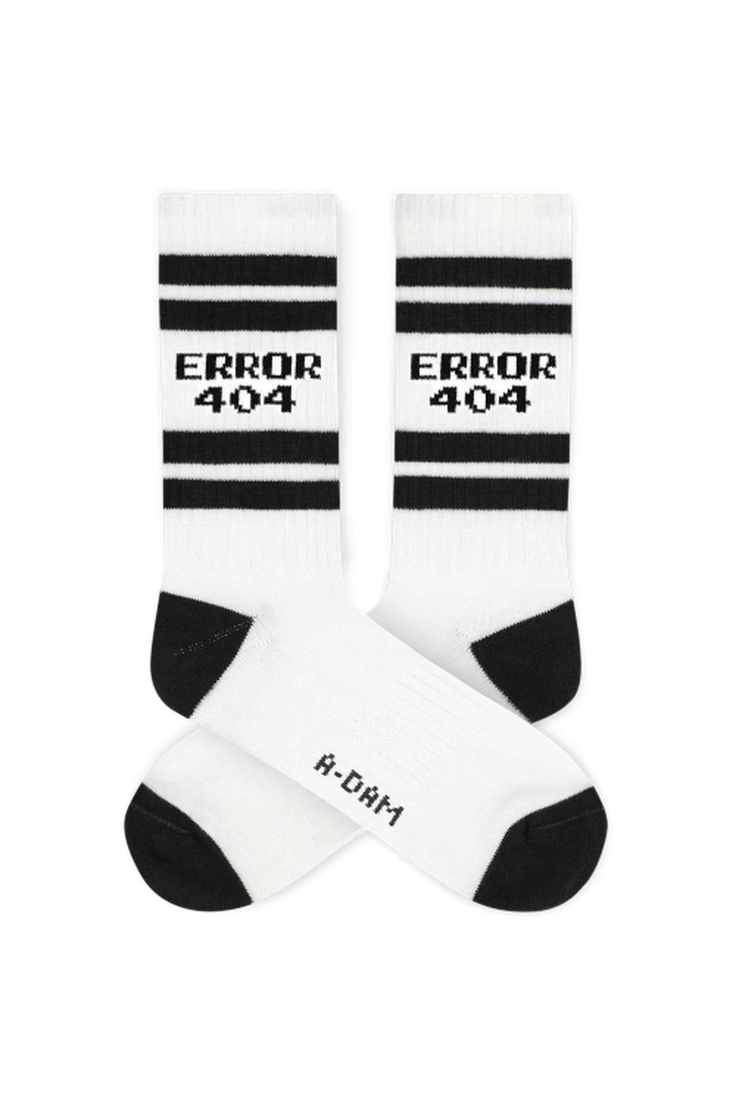 A-DAM 3-PACK CREW SOCKS BLACK STRIPES ERROR 404 WHITE 2
