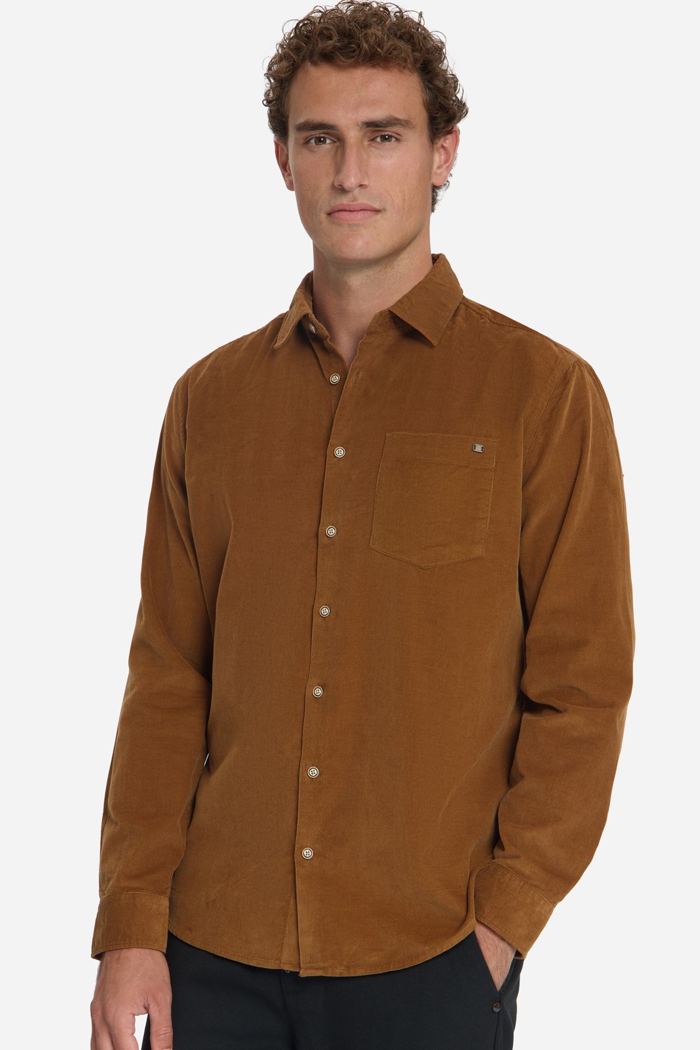 SHIRT BABY CORDUROY CHEST POCKETS CARAMEL 1
