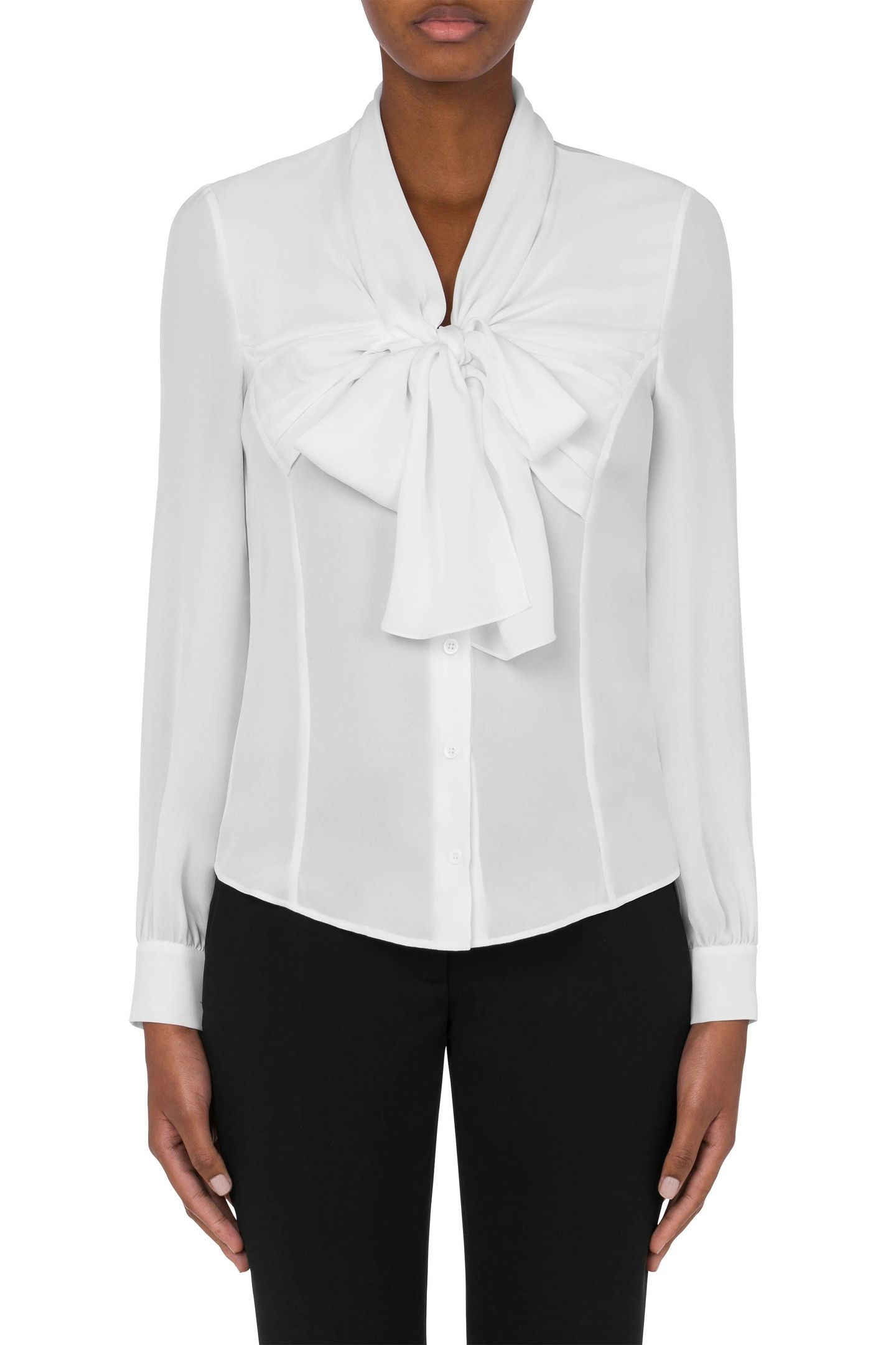SILK CHARMEUSE SHIRT WITH BOW WHITE 1