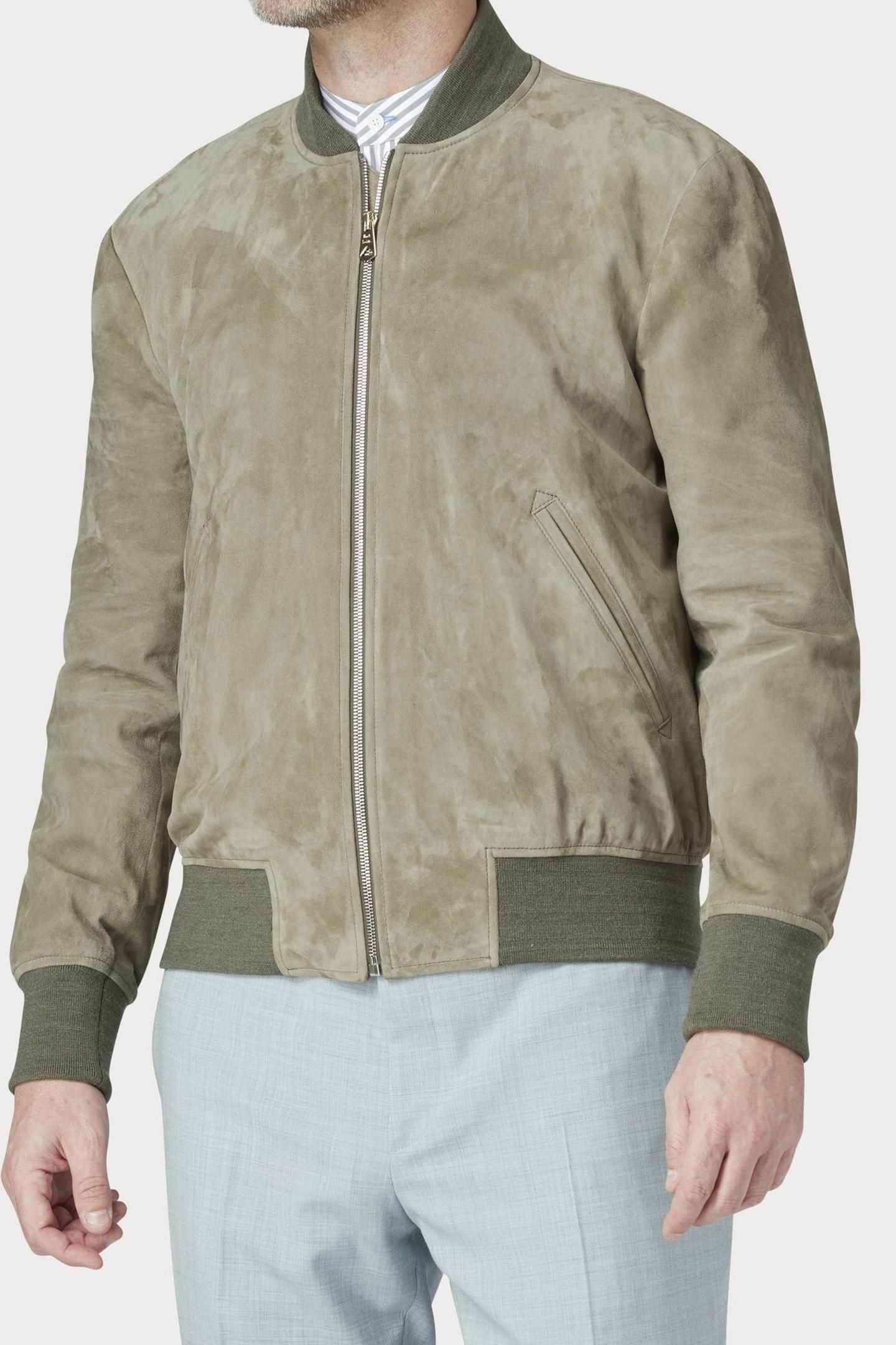 MENS REGULAR FIT SUEDE BOMBER JACKET MILITARY_GREEN 4