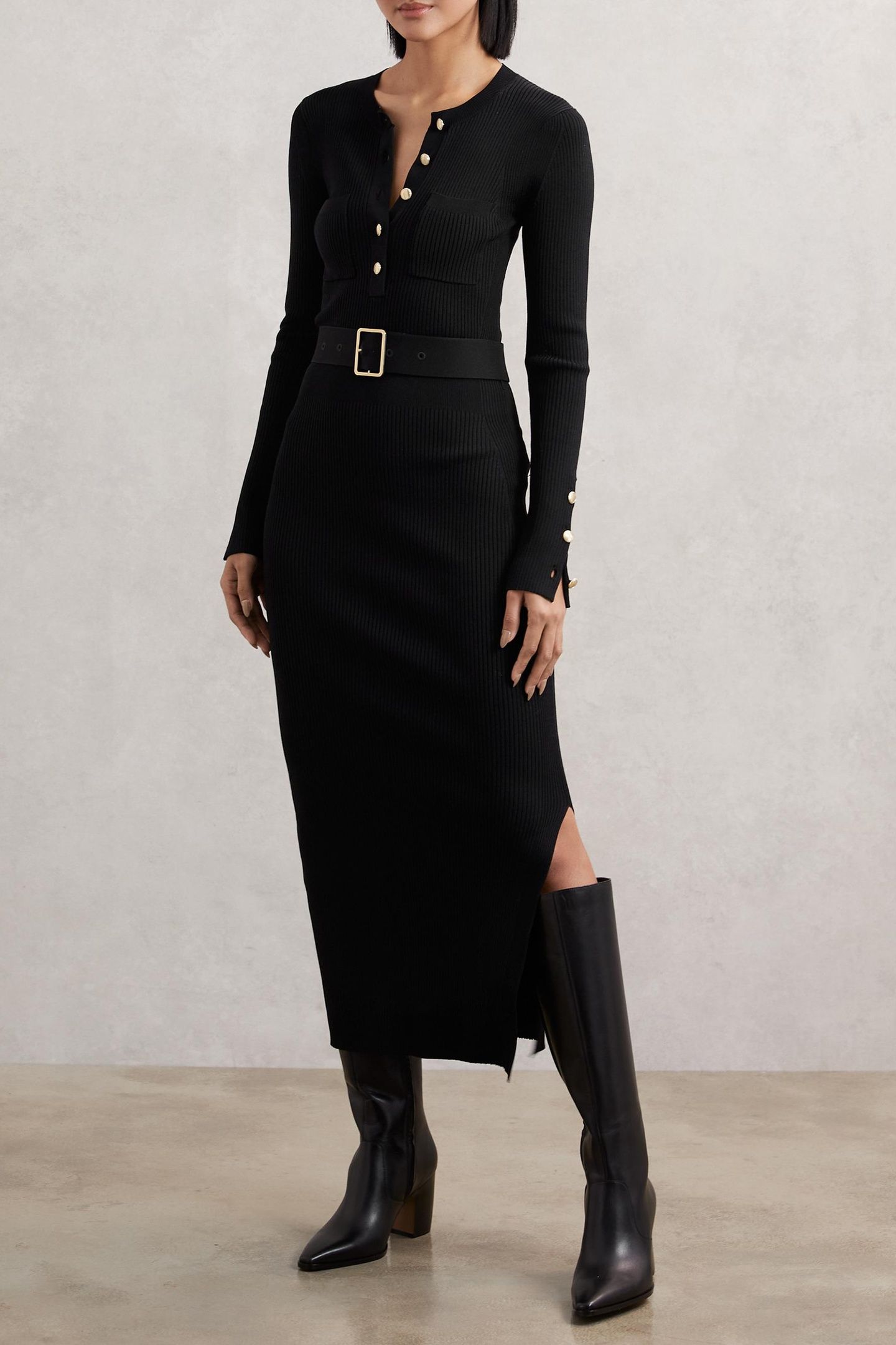 BUTTON KNITTED MIDI DRESS BLACK 2