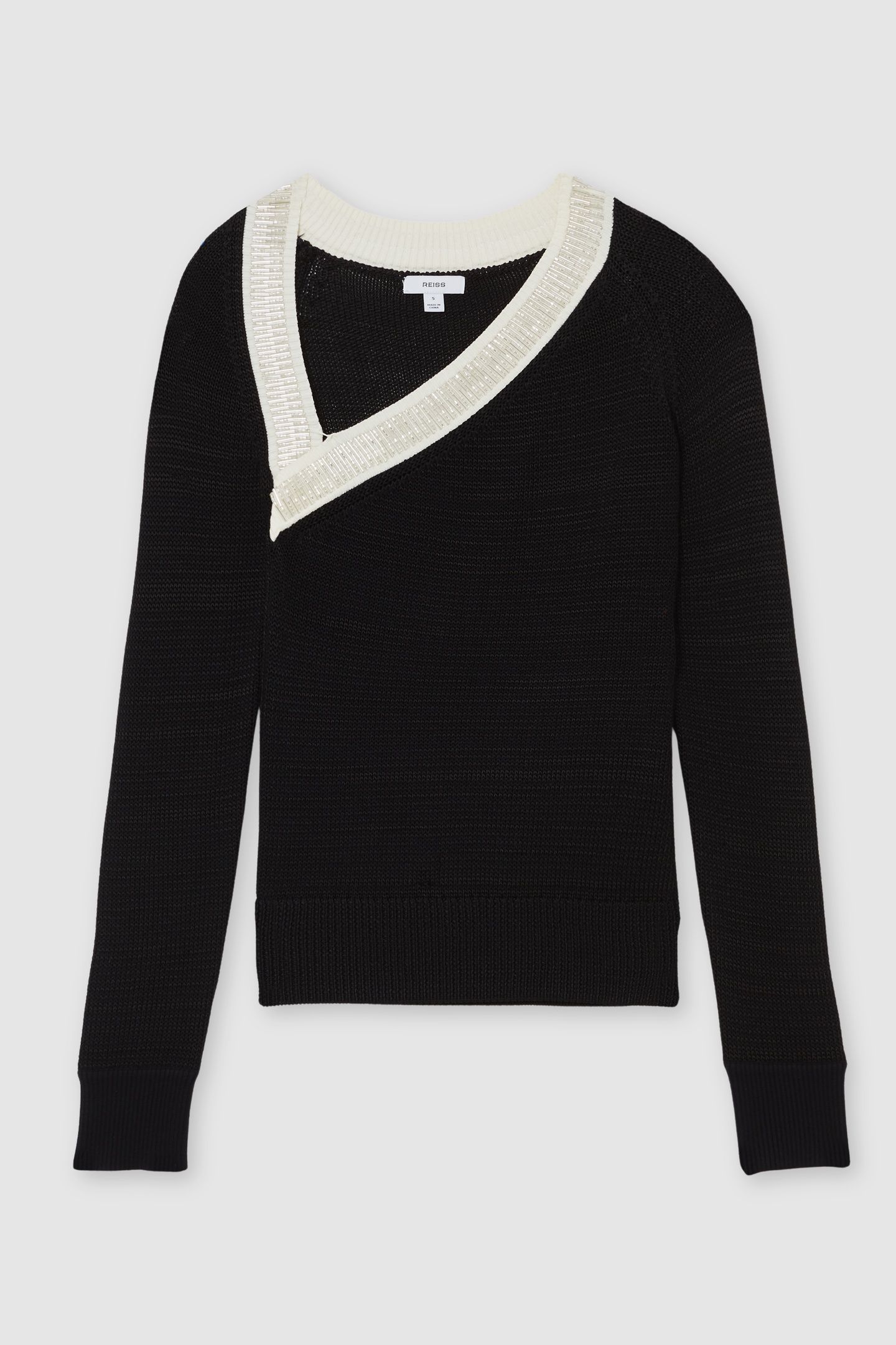ASYMMETRIC BEADED JUMPER BLACK/WHITE 4